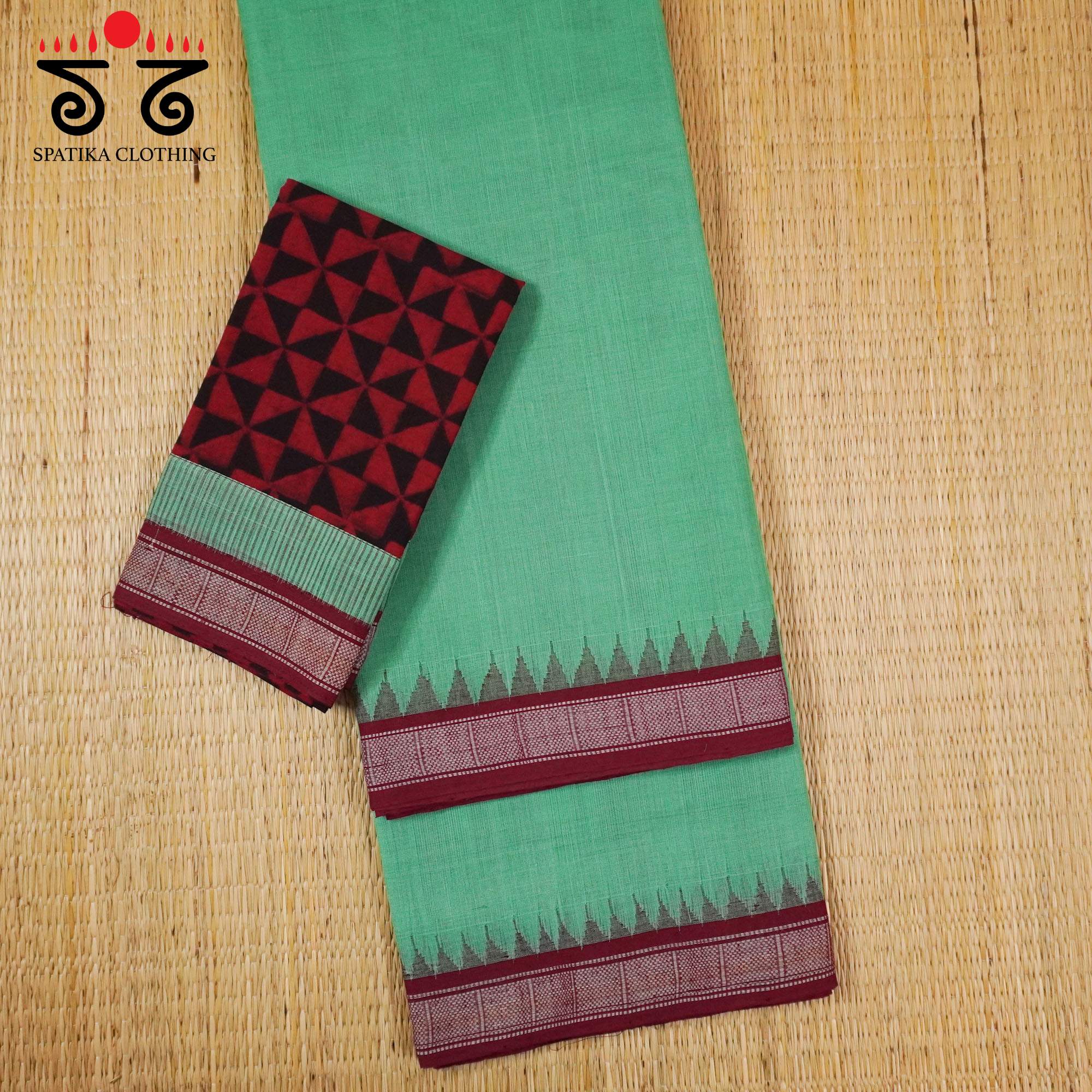 Green Ponduru Handspun Cotton Saree With Special Blouse