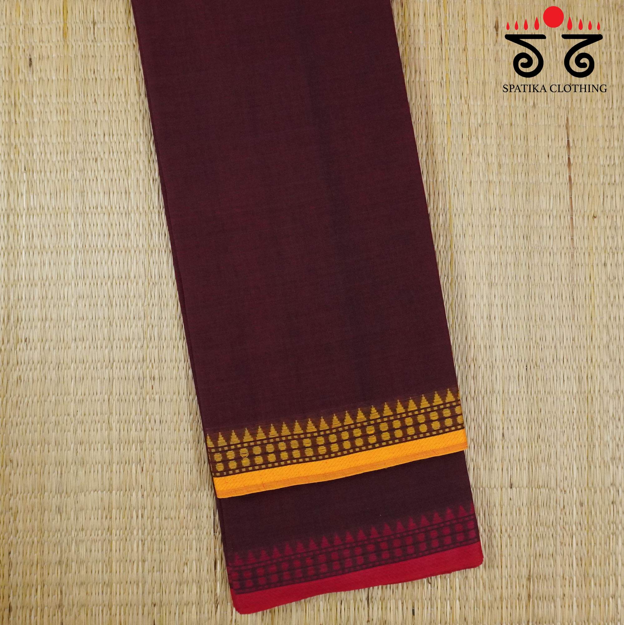Brown Begampur Handwoven Cotton Saree