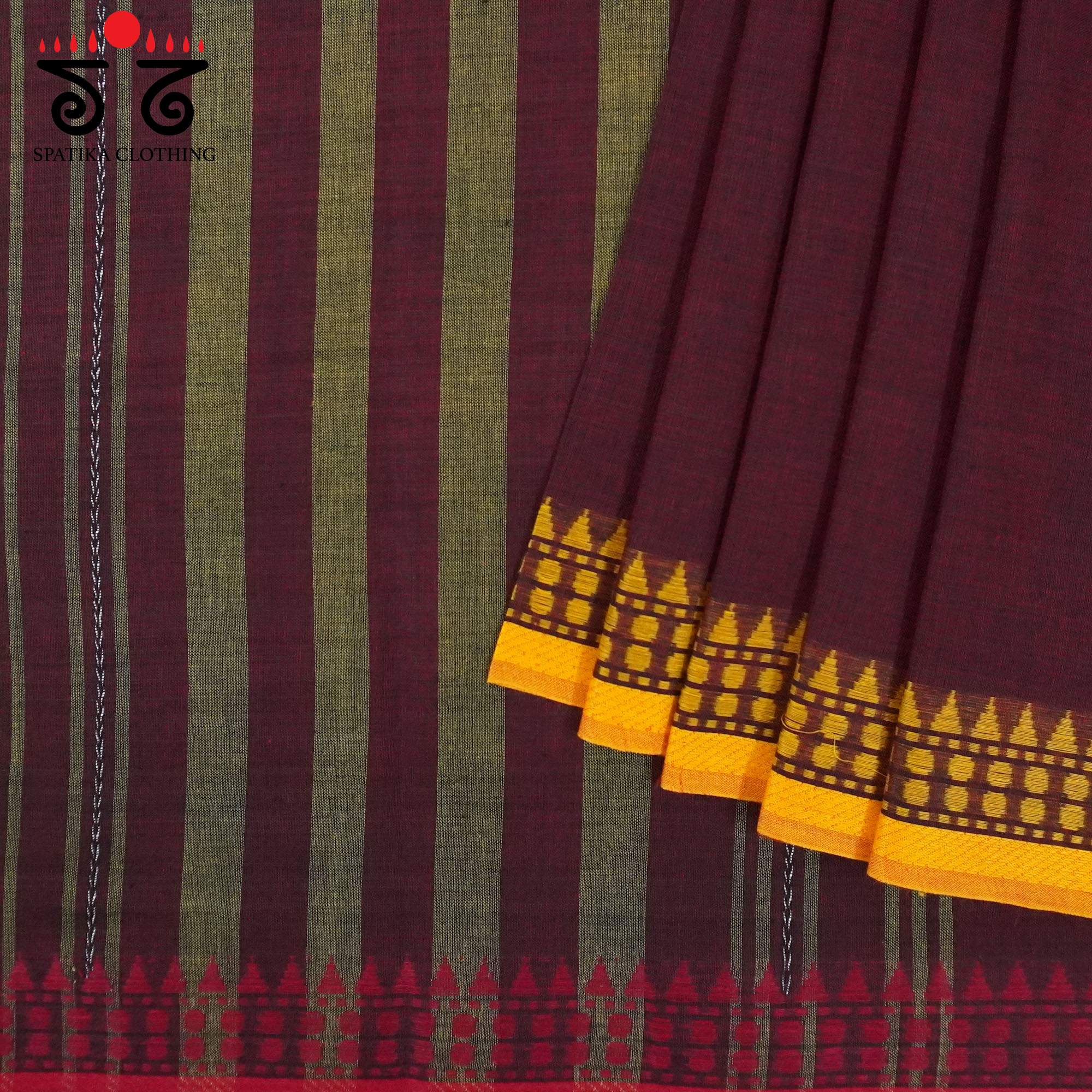 Brown Begampur Handwoven Cotton Saree