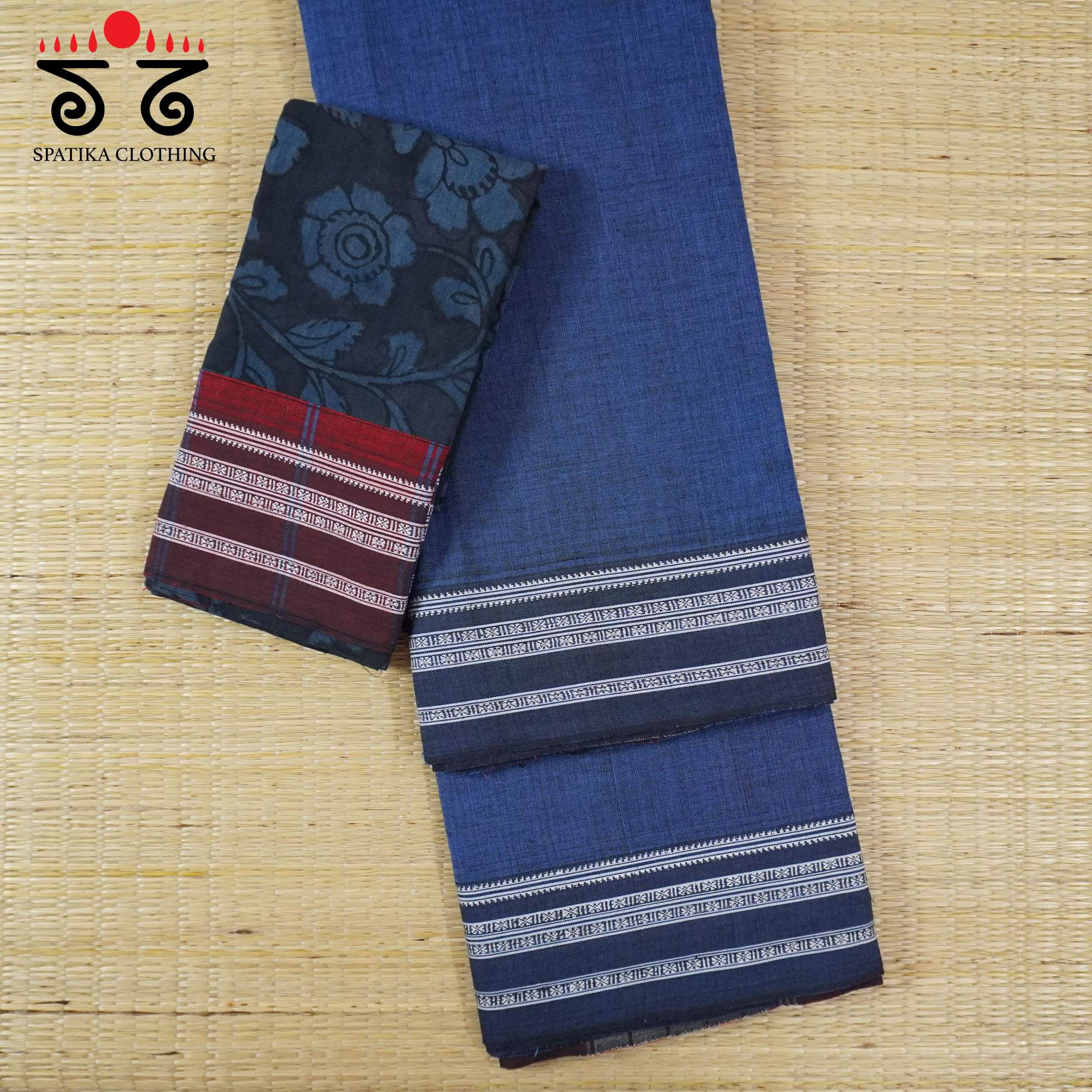 Blue Ilkal Handwoven Cotton Saree - Kalamkari Blouse