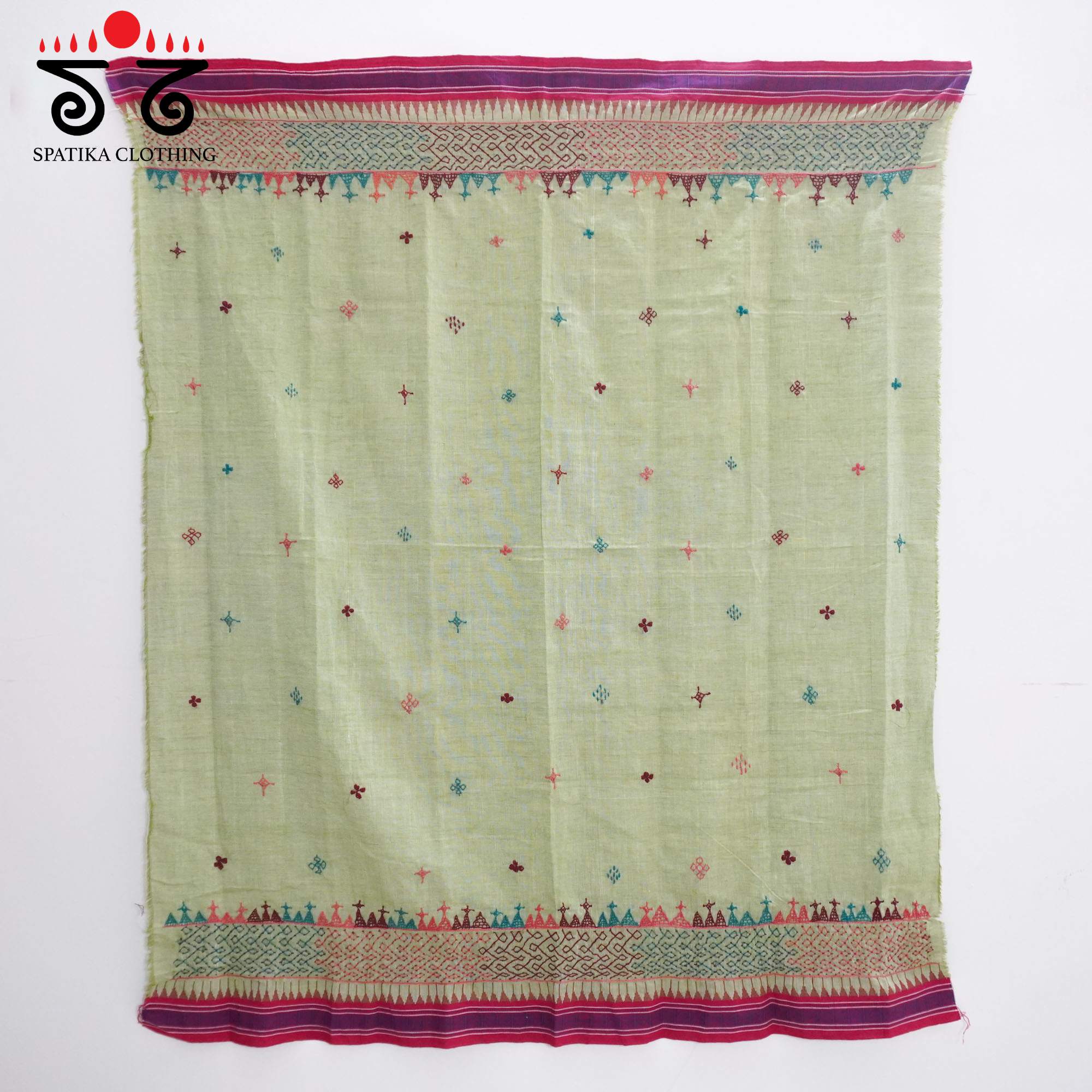 Green Hand-embroidered Ponduru Blouse Fabric