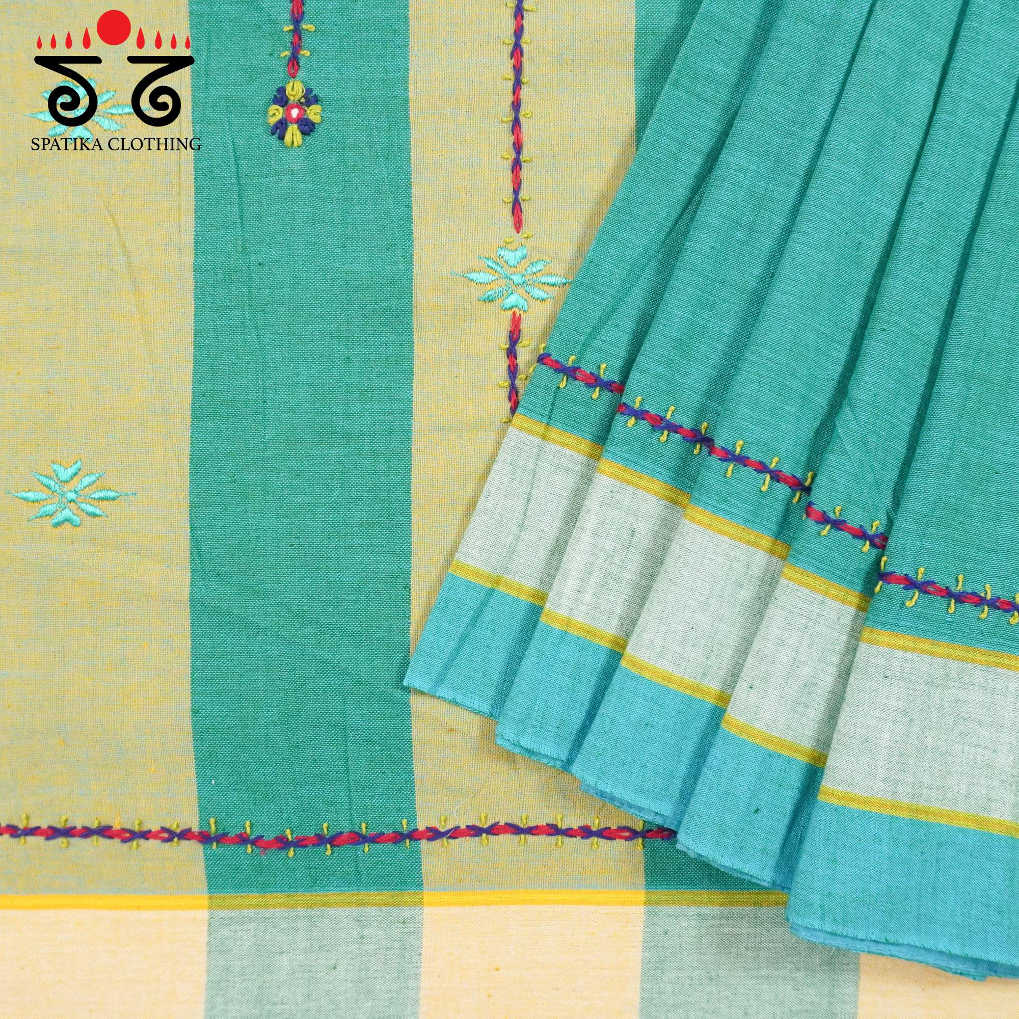 Blue Ilkal Hand Embroidered Cotton Saree
