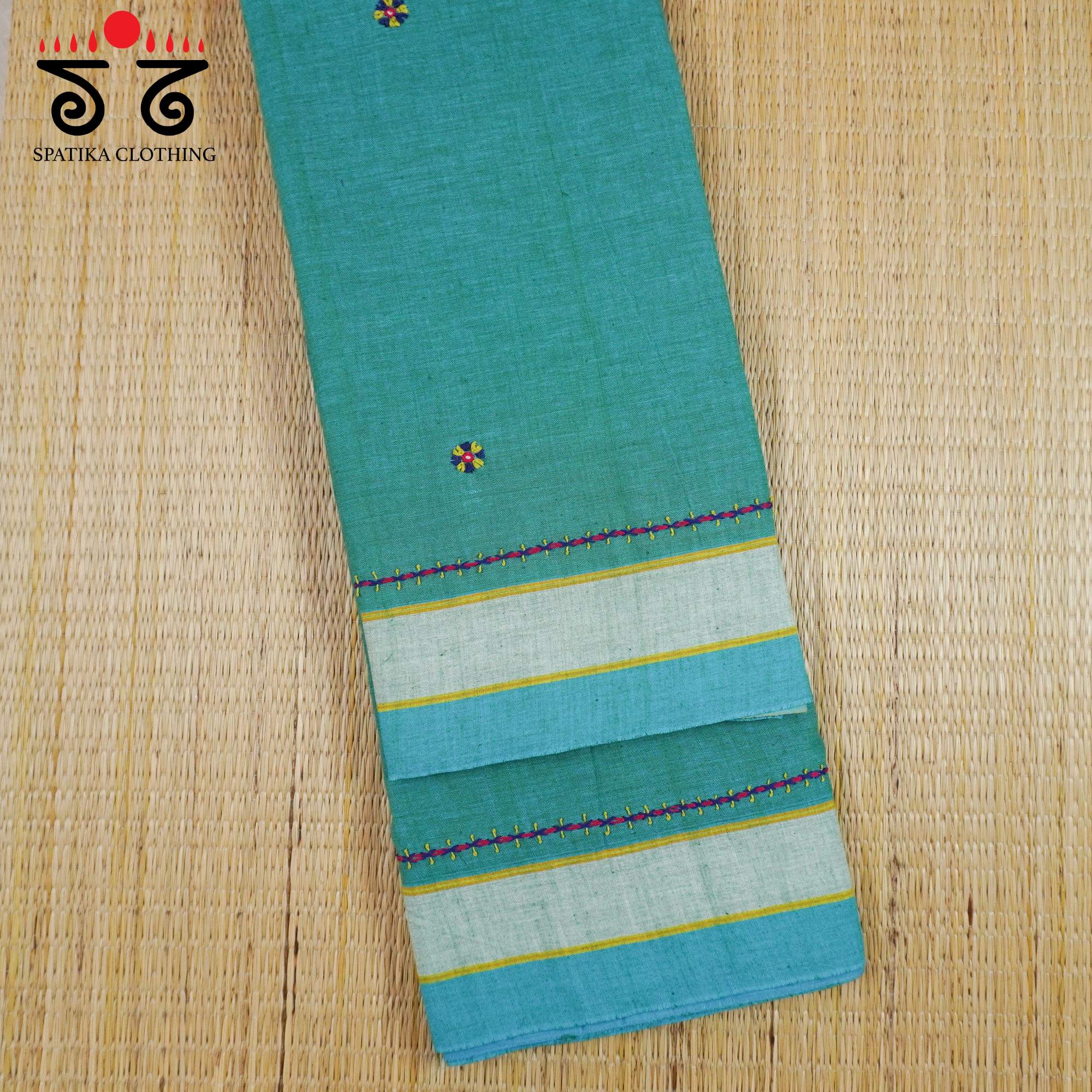 Blue Ilkal Hand Embroidered Cotton Saree