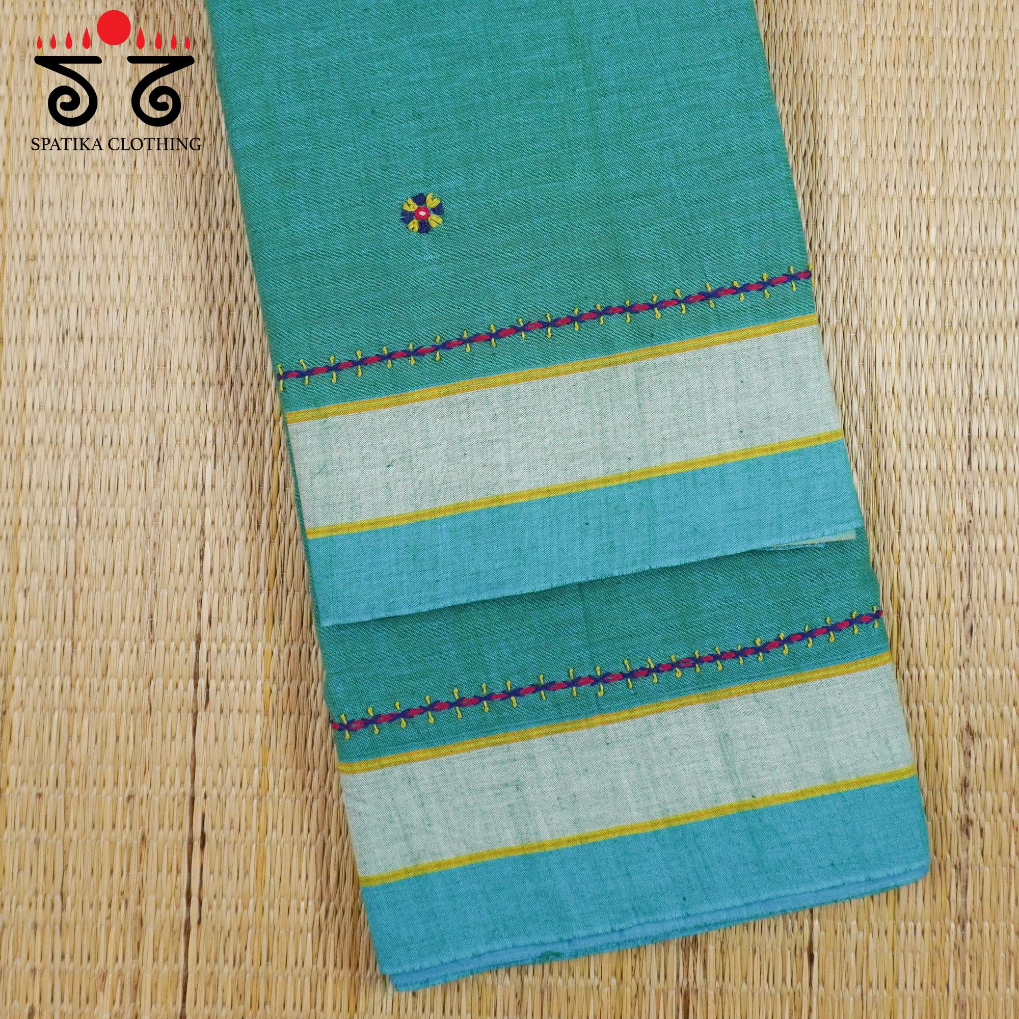 Blue Ilkal Hand Embroidered Cotton Saree