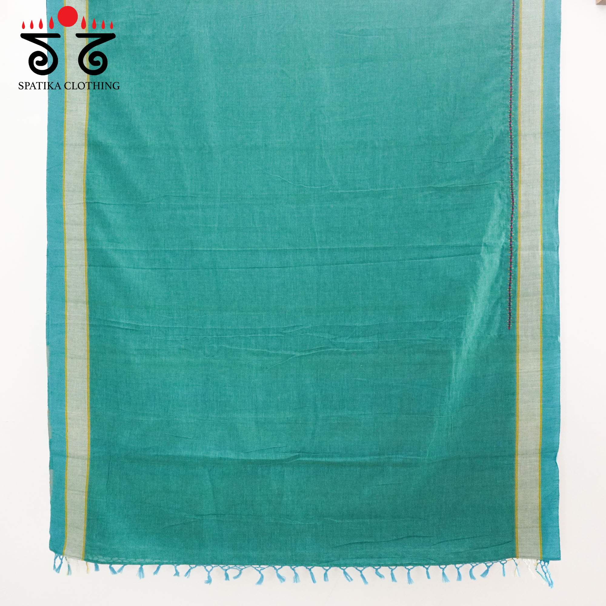 Blue Ilkal Hand Embroidered Cotton Saree