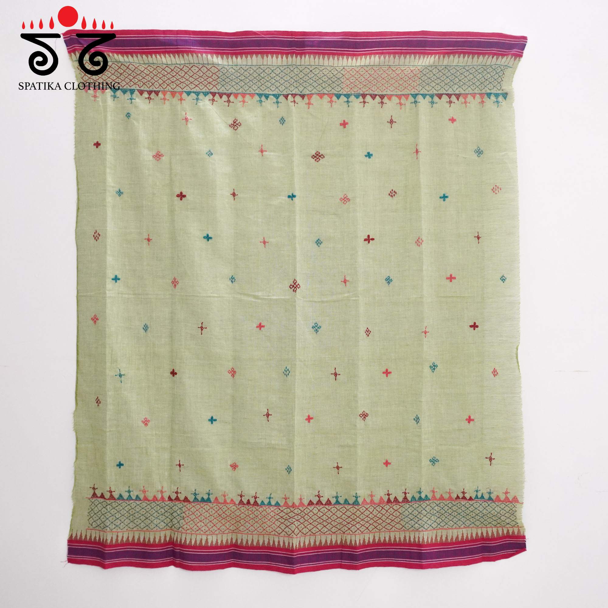 Green Hand-embroidered Ponduru Blouse Fabric