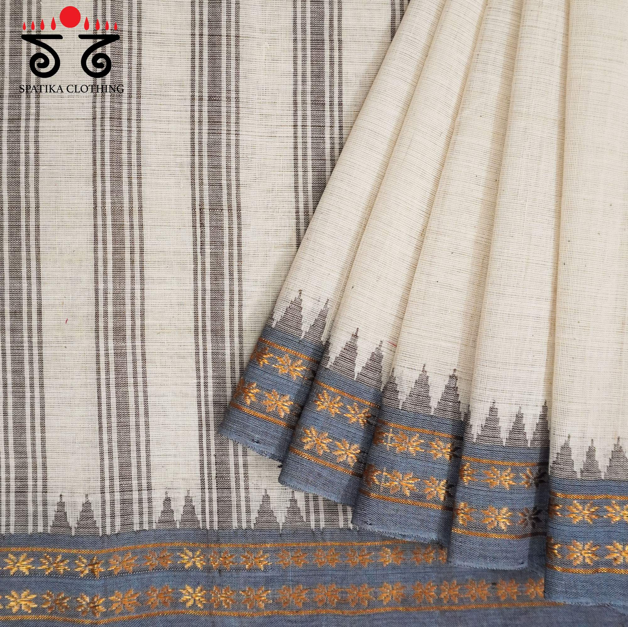 Off White Ponduru Handspun Cotton Saree With Special Blouse