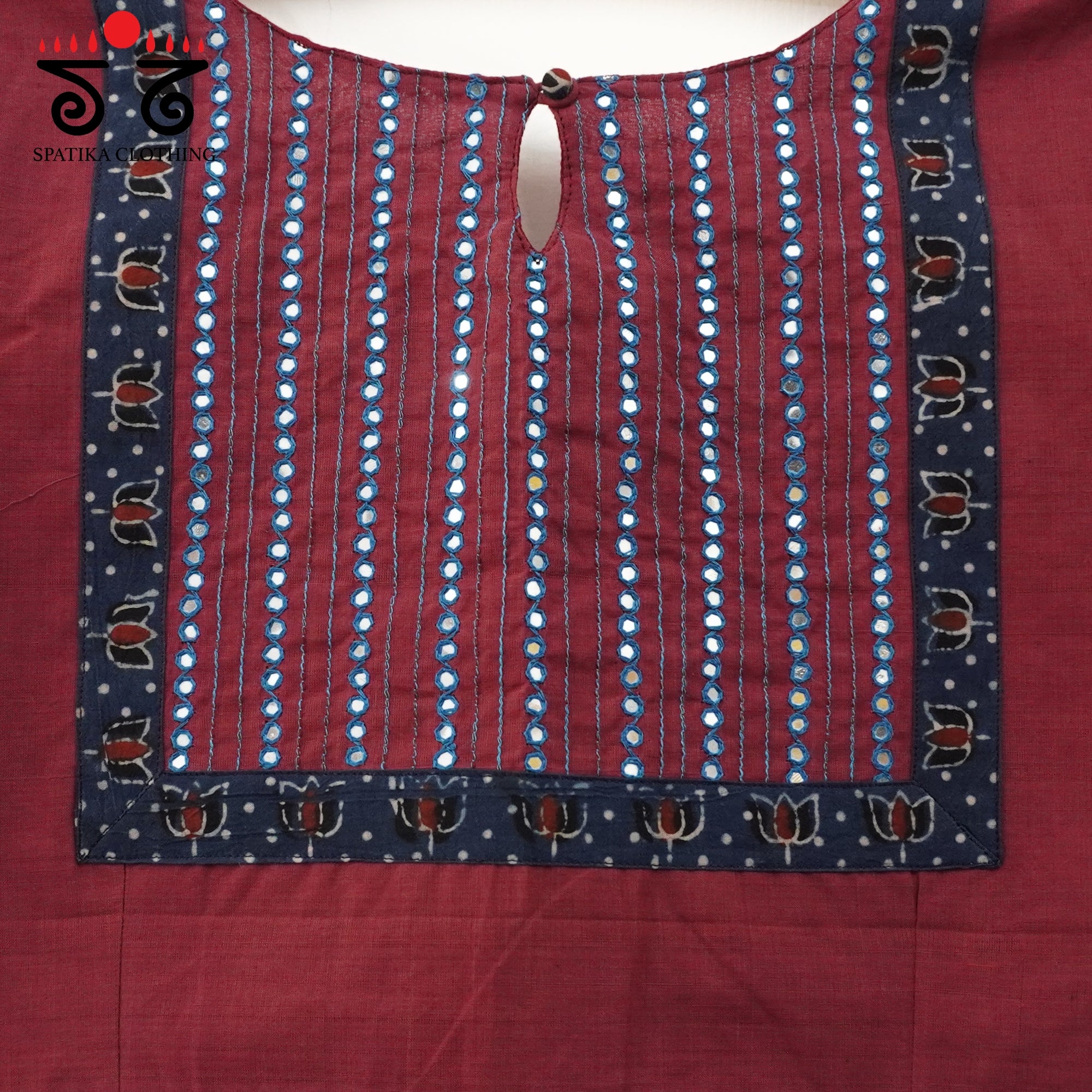 Dark Maroon Mirror Work Hand embroidered Blouse