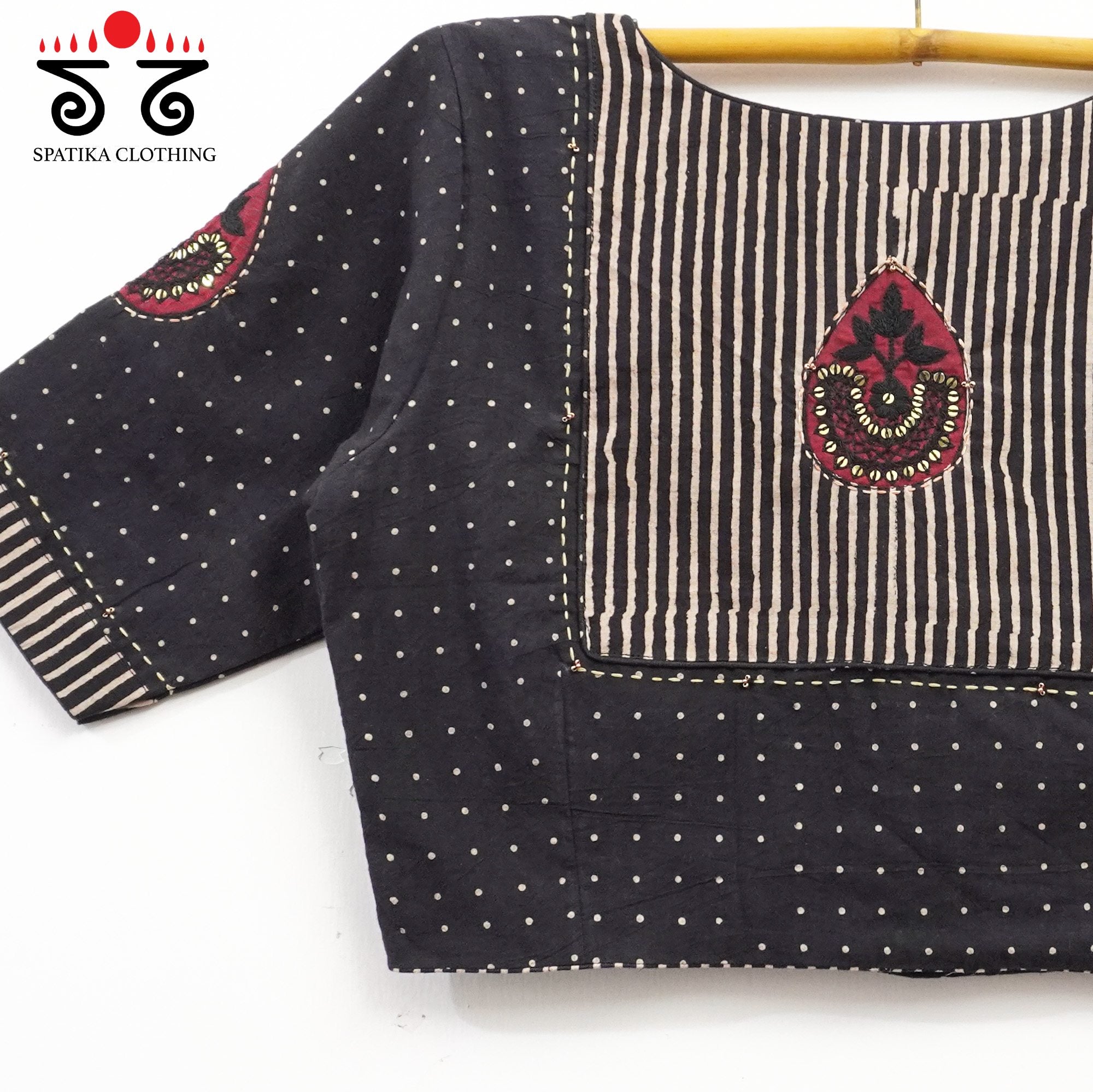 Black Inlay & Yoke handcrafted blouse in natural dyes
