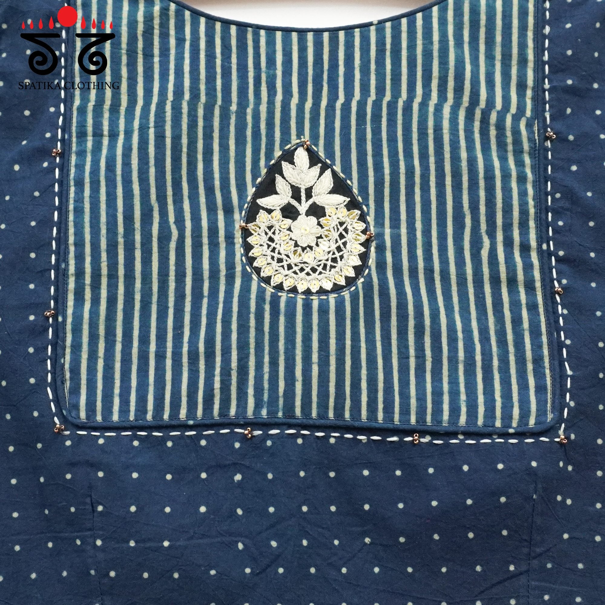 Blue Inlay & Yoke handcrafted blouse in natural dyes