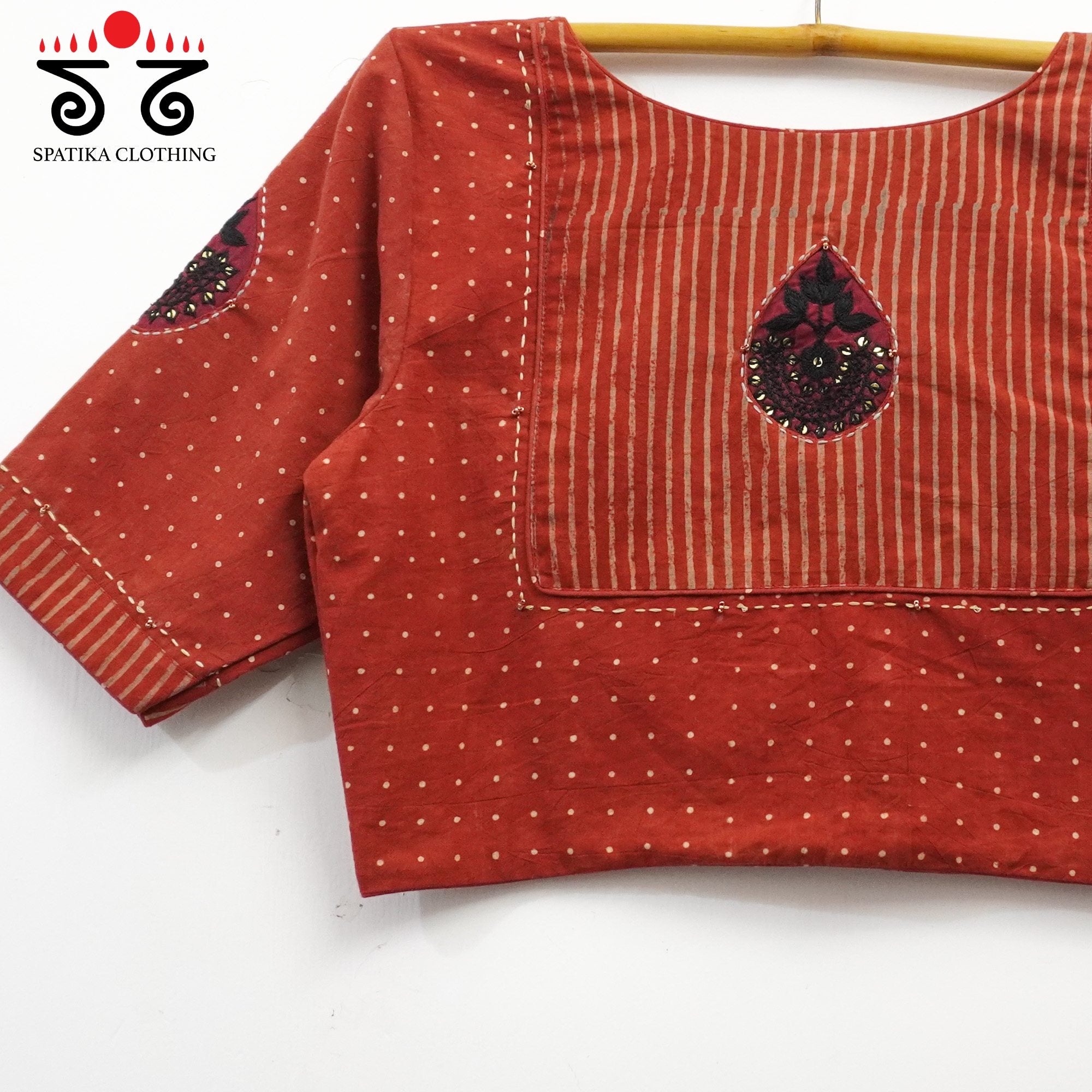 Brick Inlay & Yoke handcrafted blouse in natural dyes