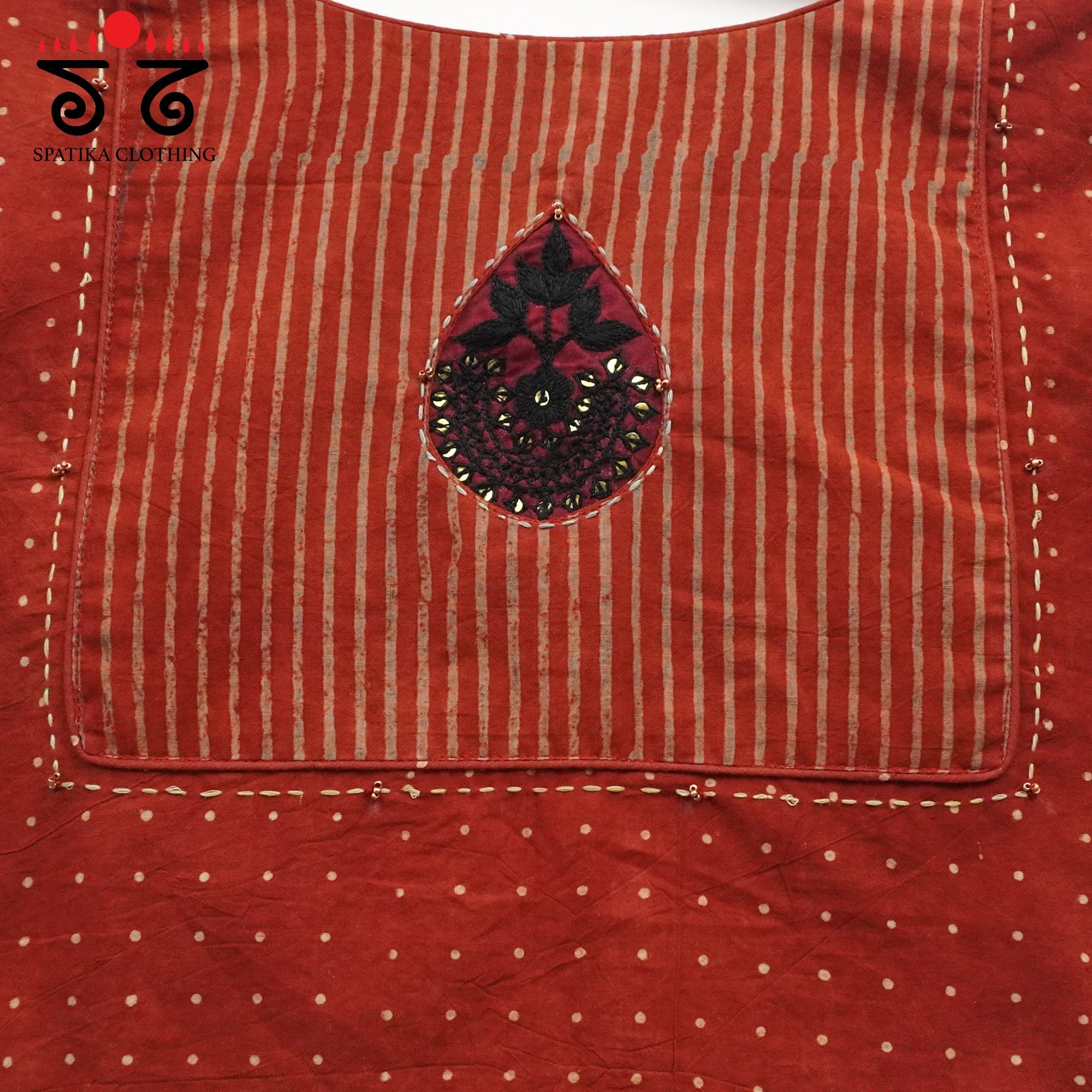 Brick Inlay & Yoke handcrafted blouse in natural dyes