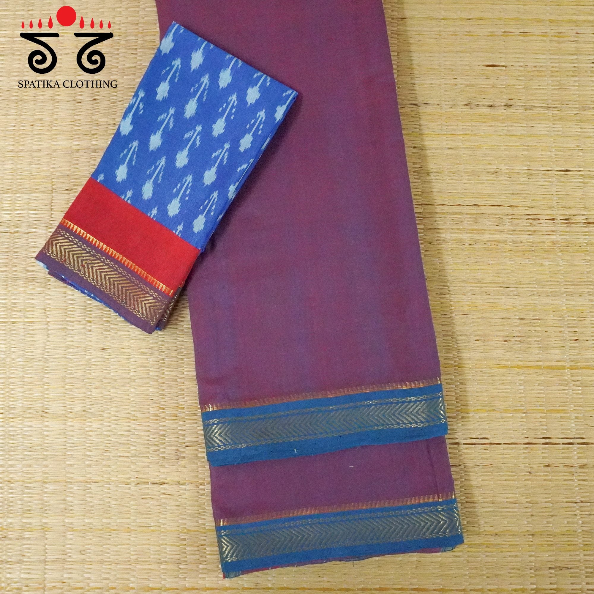 Grape Andhra Handwoven Cotton Saree With Special Blouse