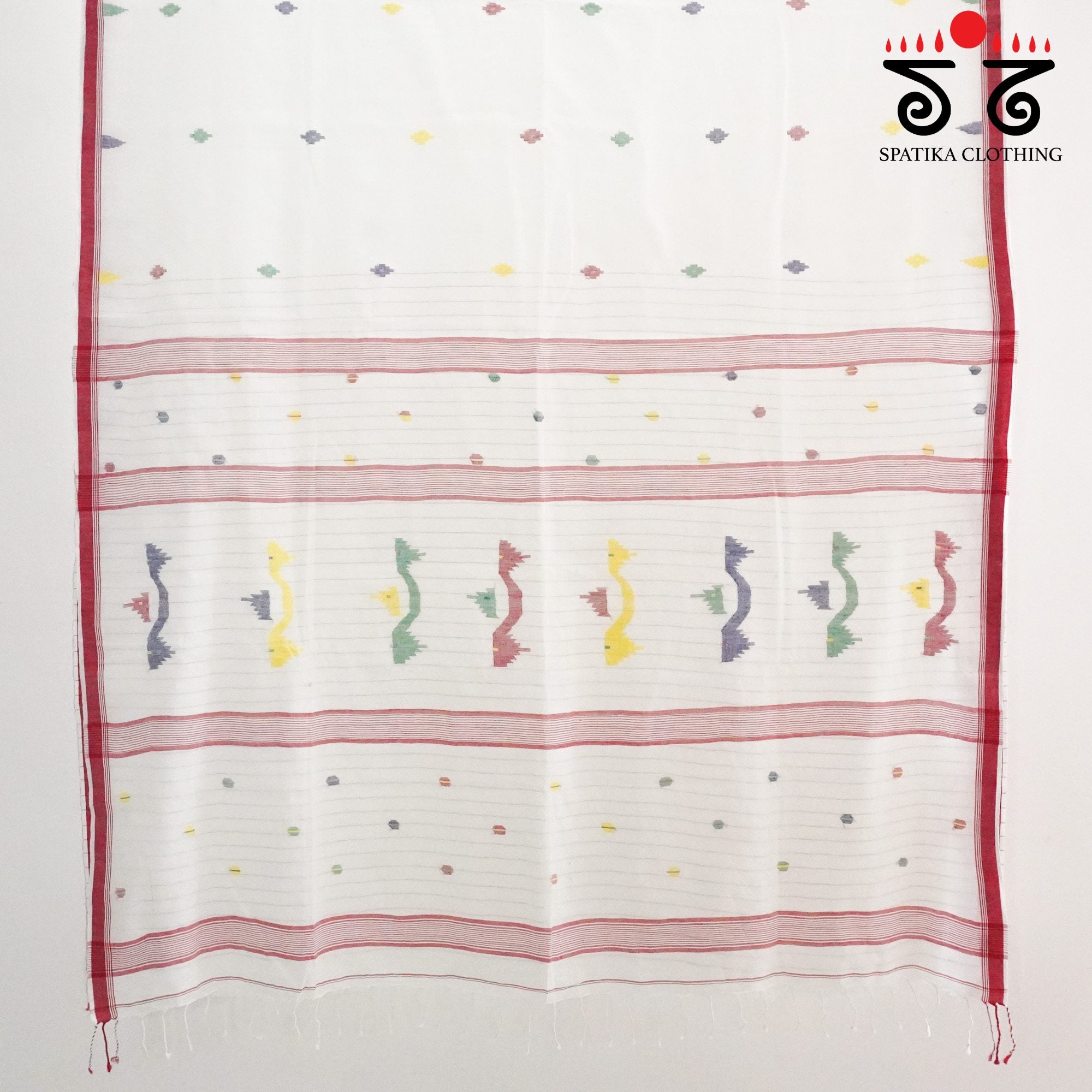 White Jamdhani Bengal Cotton Saree
