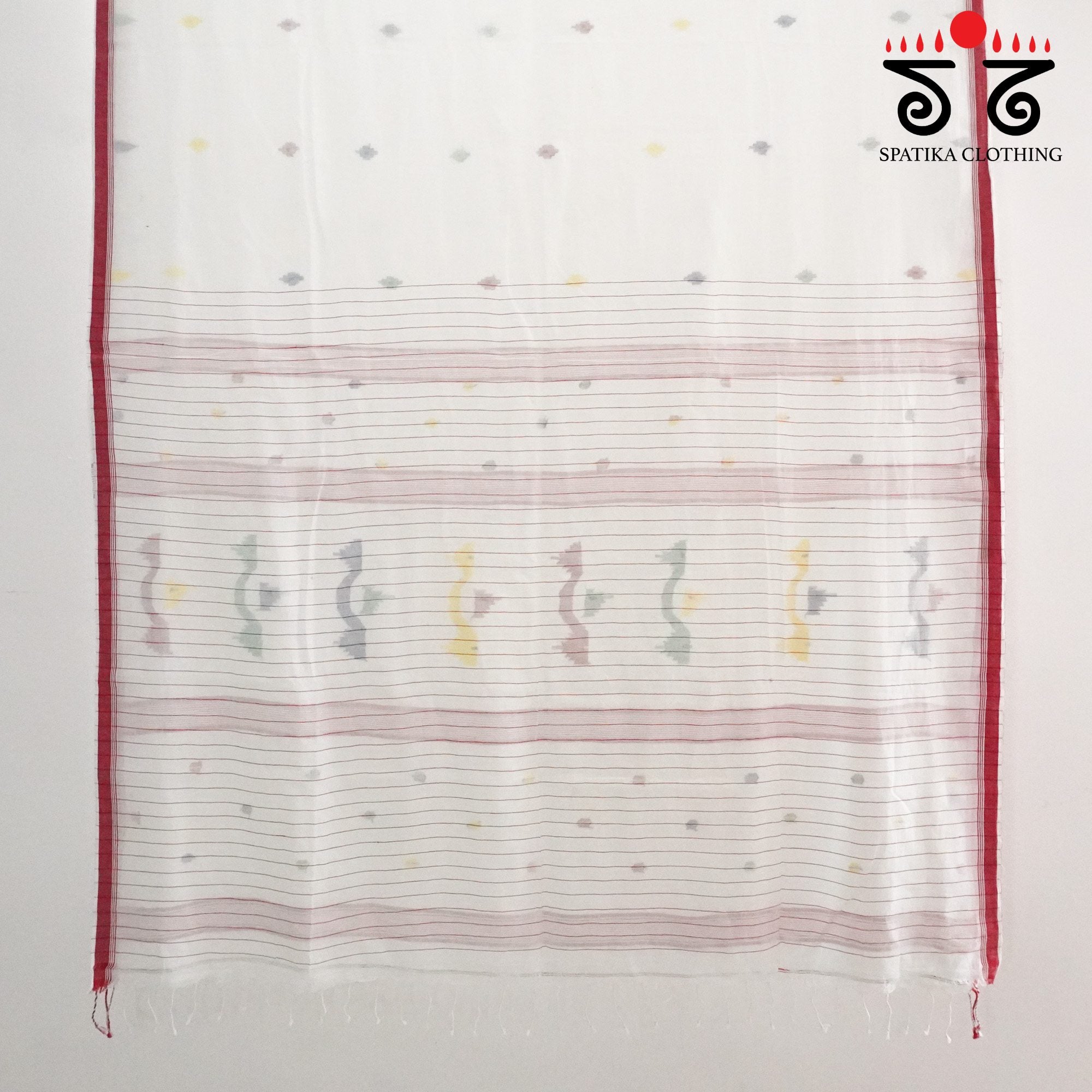 White Jamdhani Bengal Cotton Saree