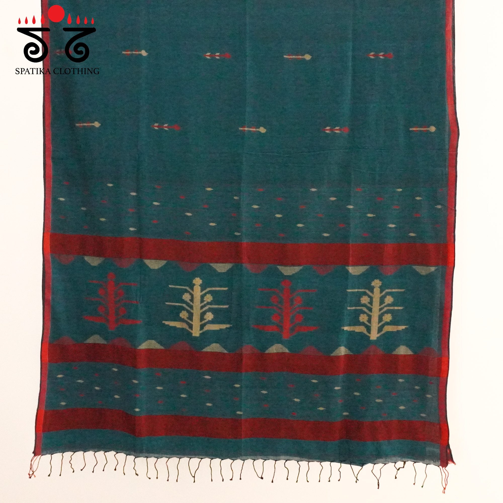 Peacock Blue Jamdhani Bengal Cotton Saree