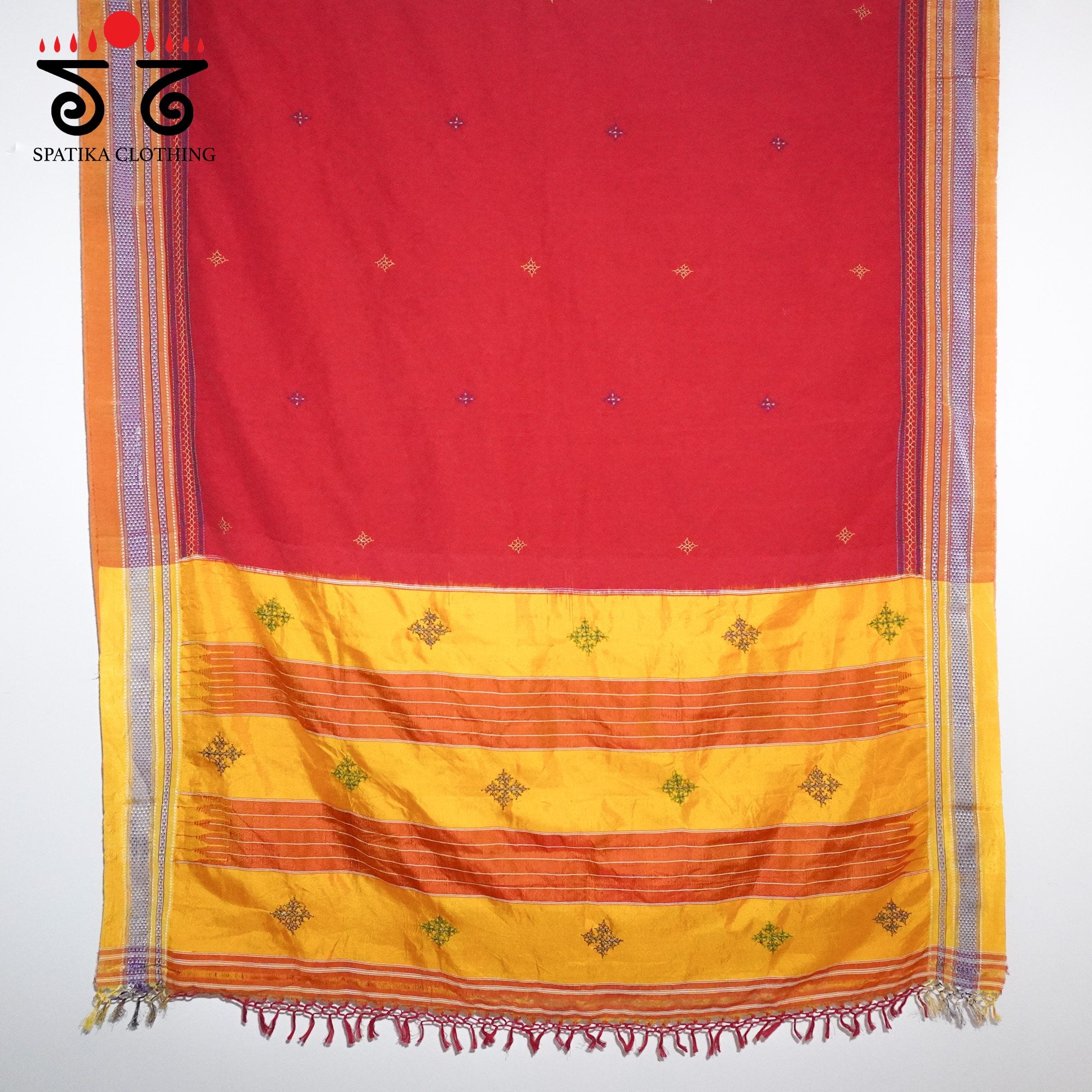 Red Ilkal Hand Embroidered Cotton Saree