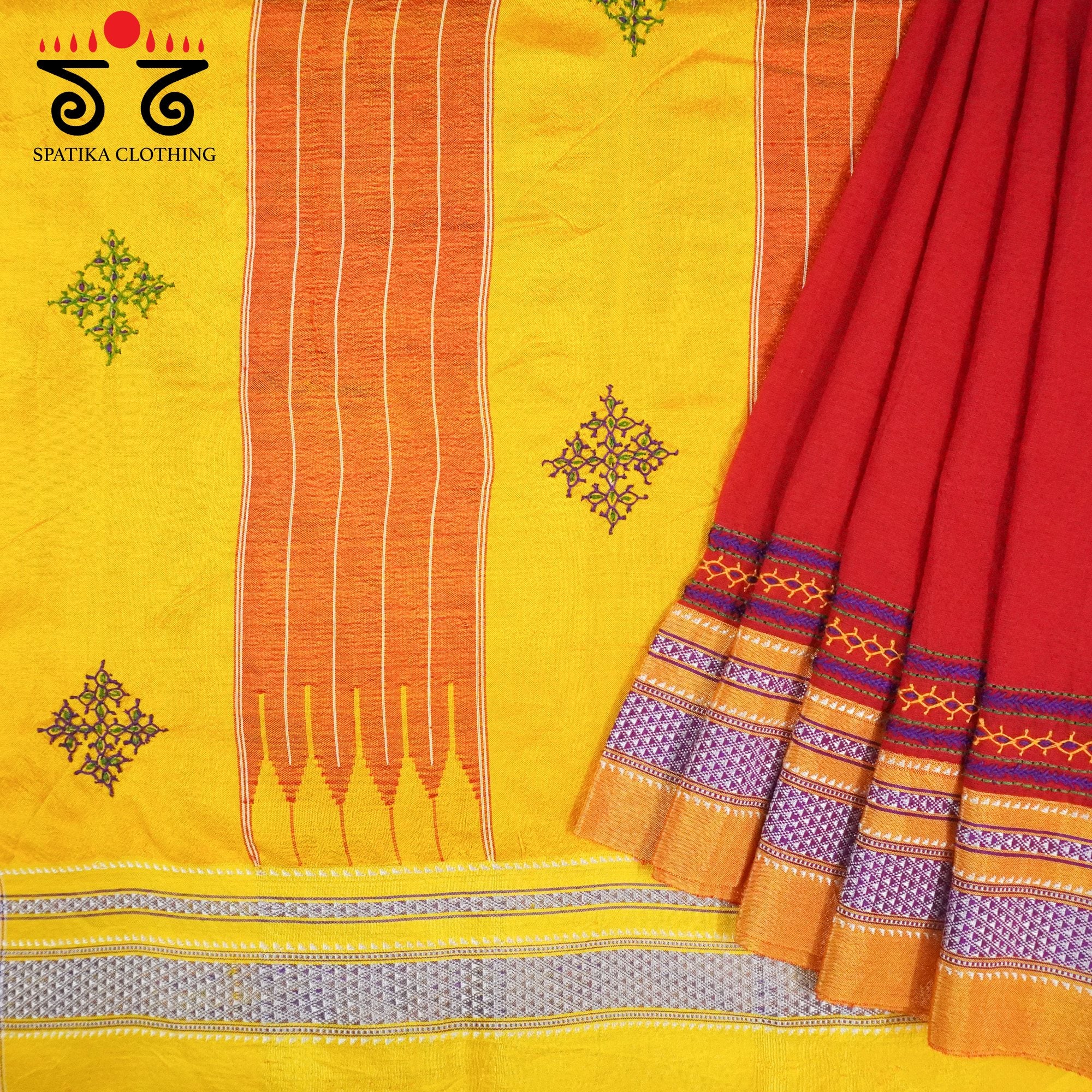 Red Ilkal Hand Embroidered Cotton Saree