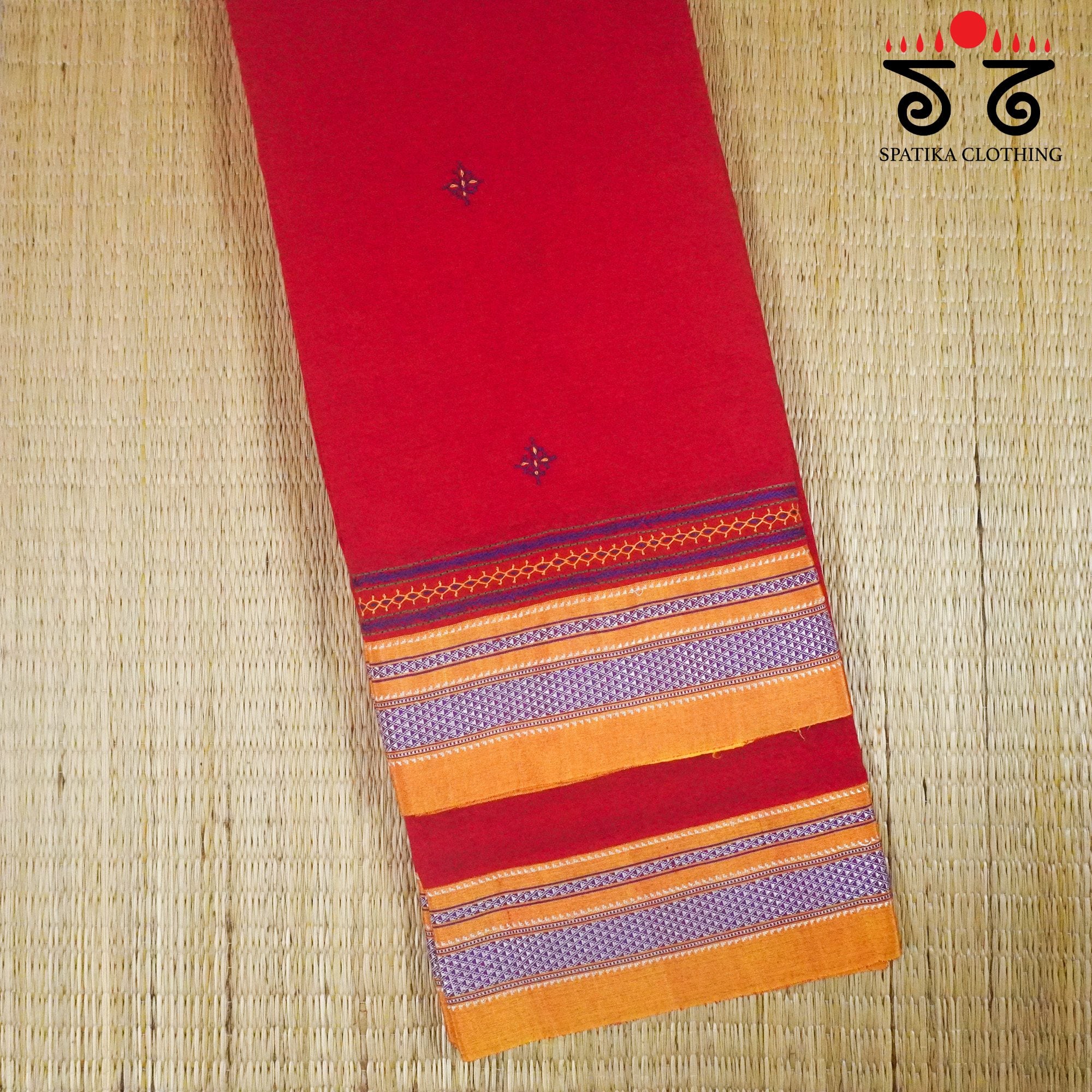 Red Ilkal Hand Embroidered Cotton Saree