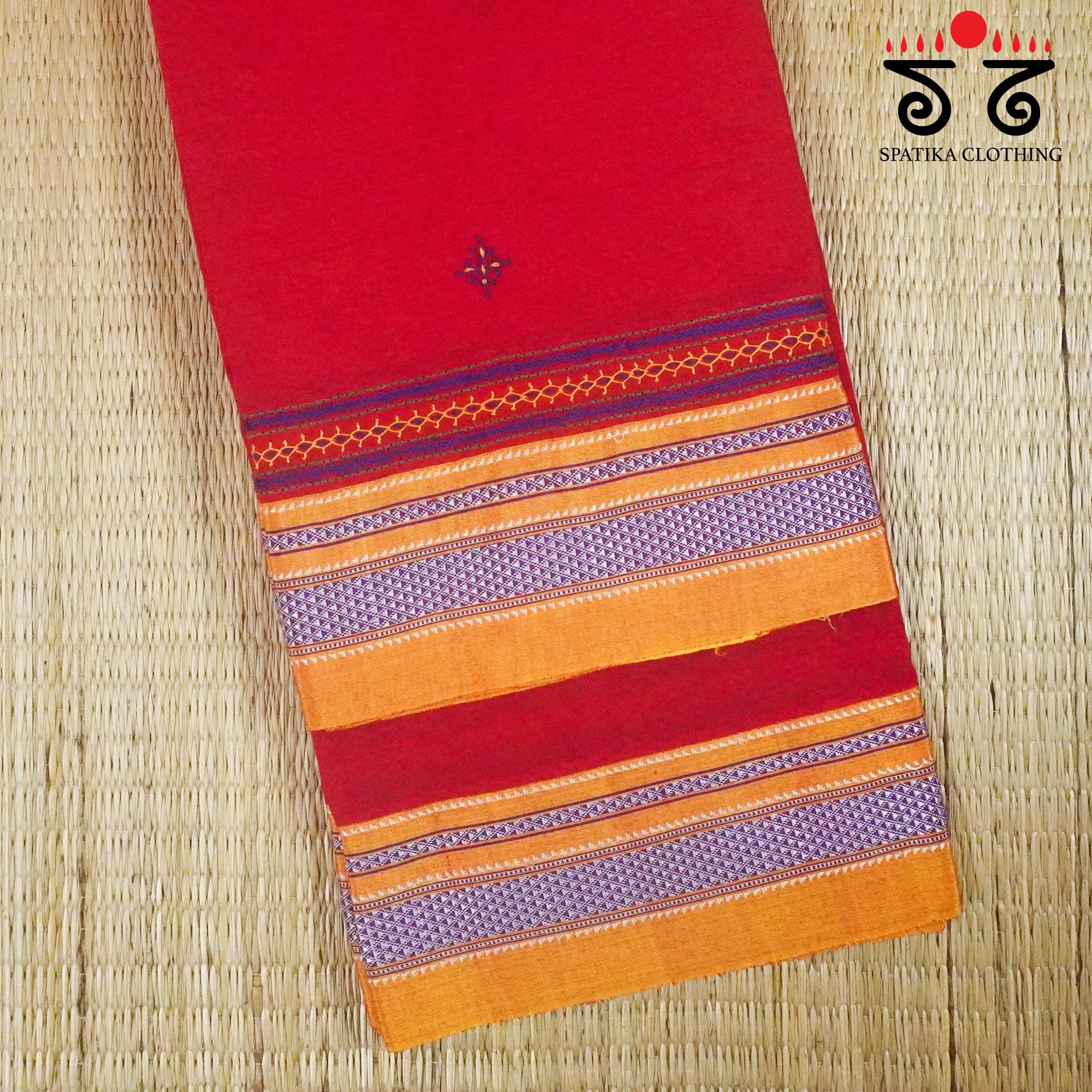 Red Ilkal Hand Embroidered Cotton Saree