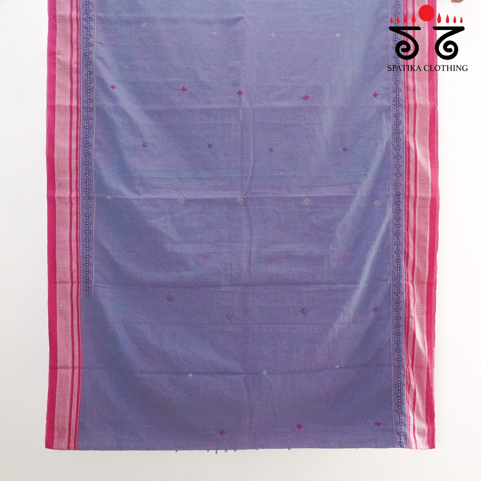Lilac Ilkal Hand Embroidered Cotton Saree