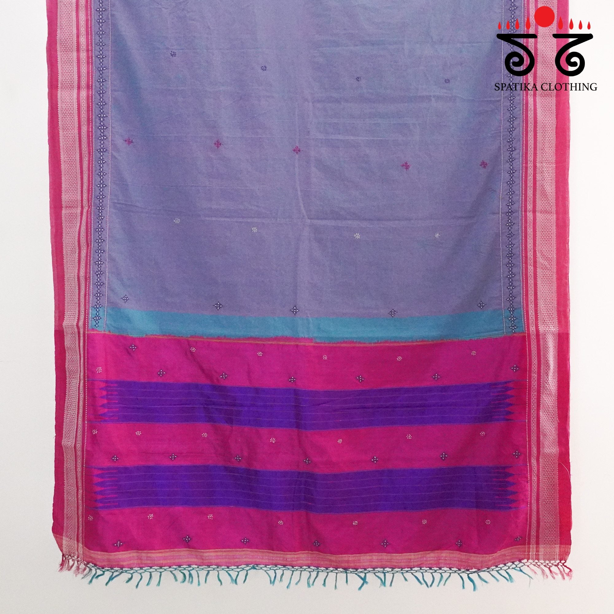 Lilac Ilkal Hand Embroidered Cotton Saree