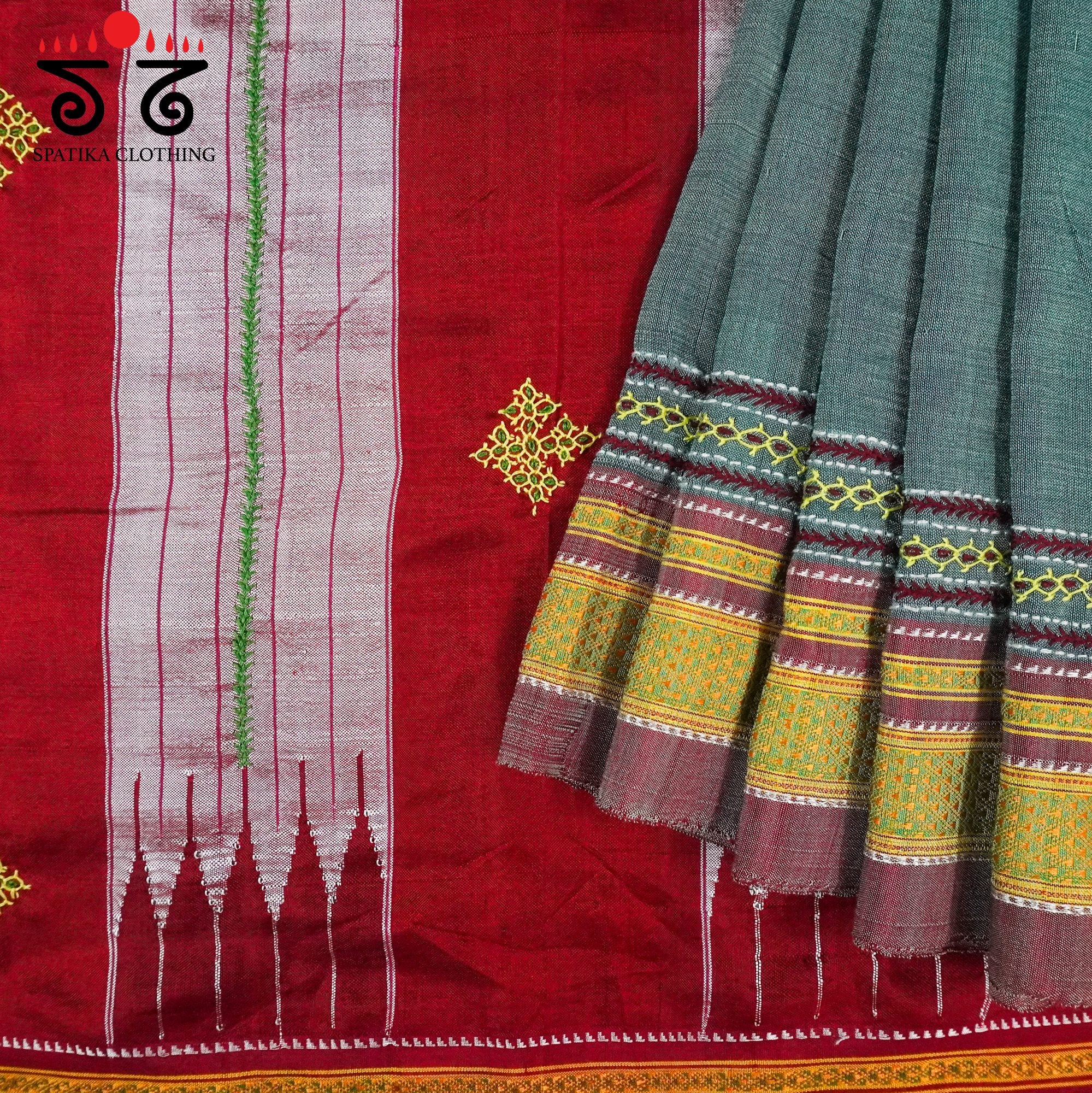 Grey Ilkal Hand Embroidered Cotton Saree