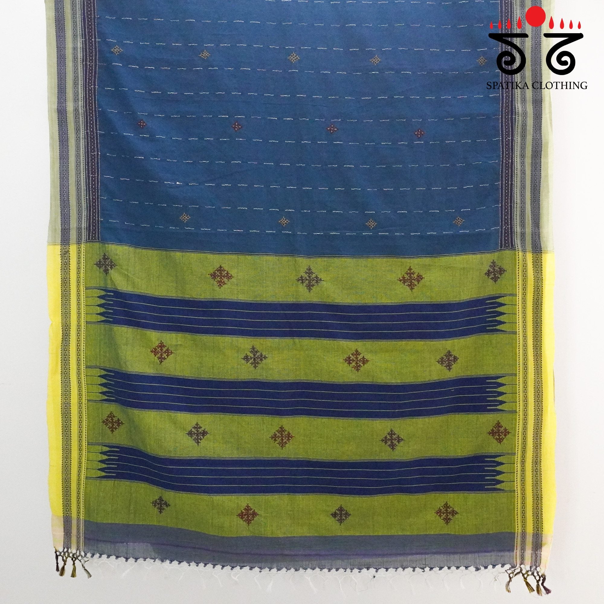 Blue Ilkal Hand Embroidered Cotton Saree
