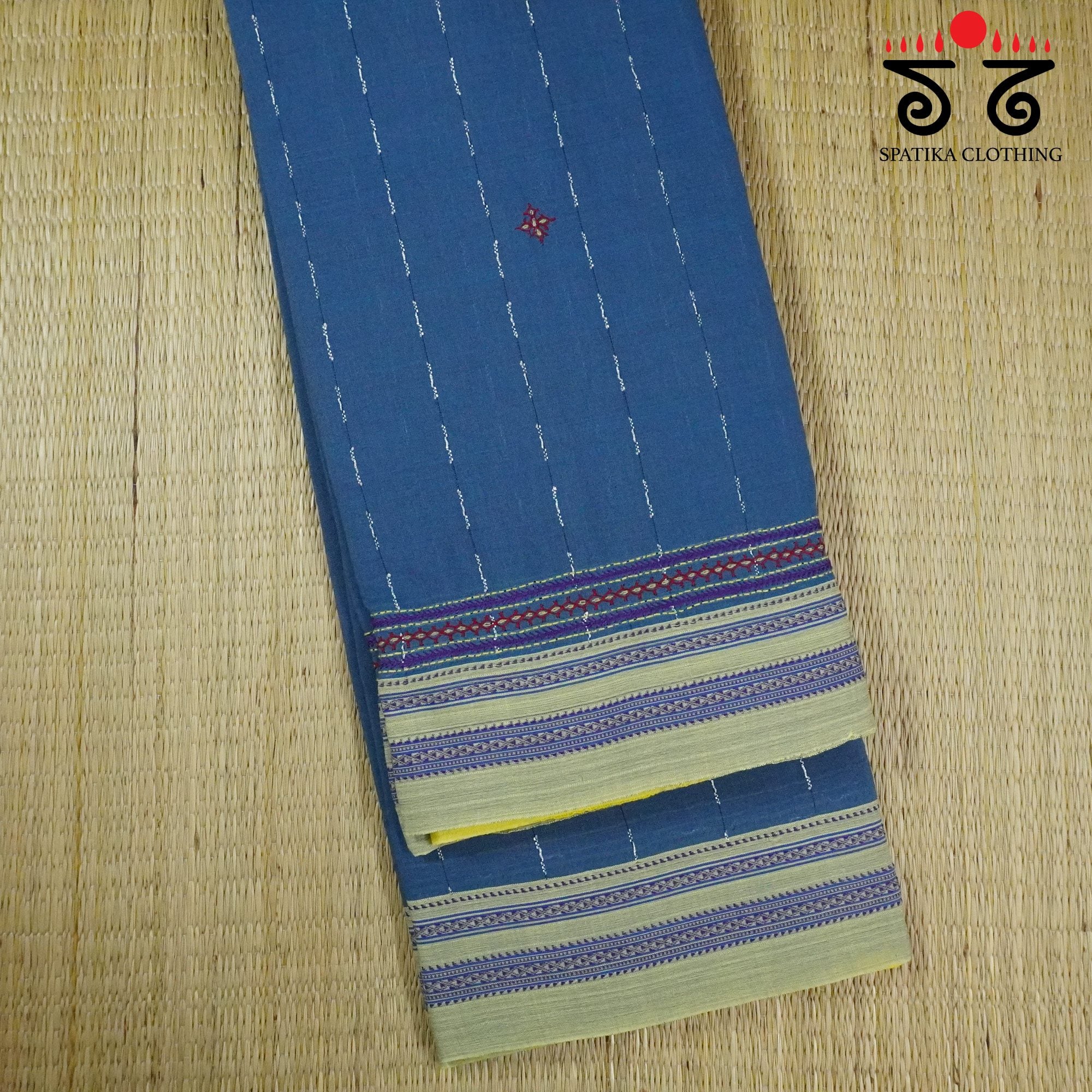 Blue Ilkal Hand Embroidered Cotton Saree