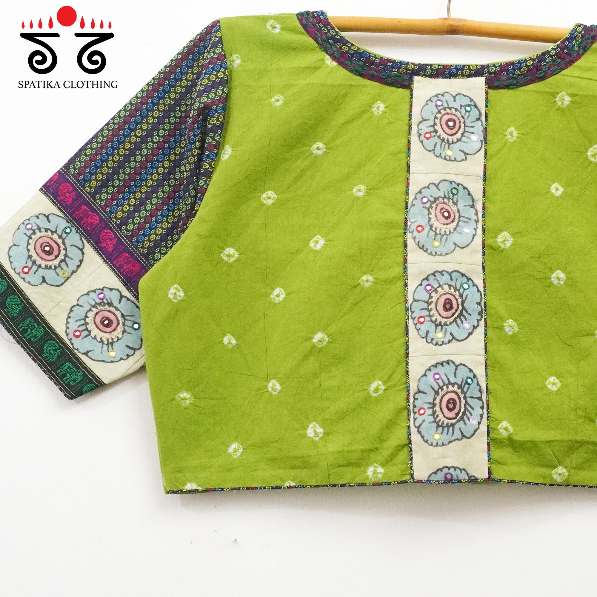 Green Bandhini-Pen Kalamkari Handcrafted Blouse