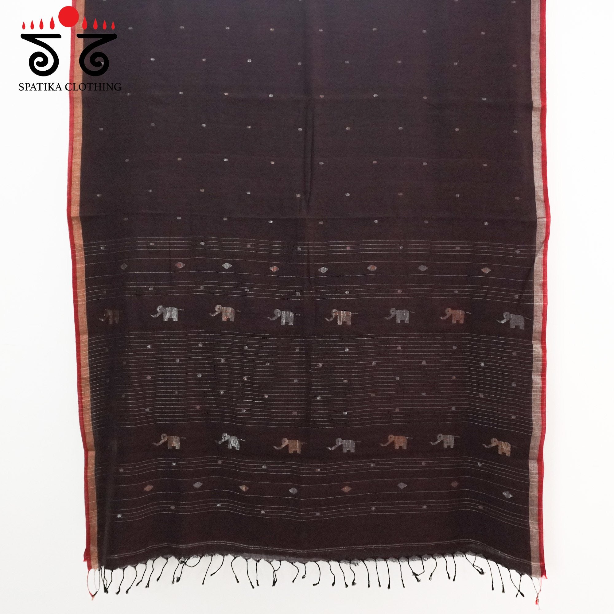Jamdhani Elephants-Brown Bengal Cotton Saree
