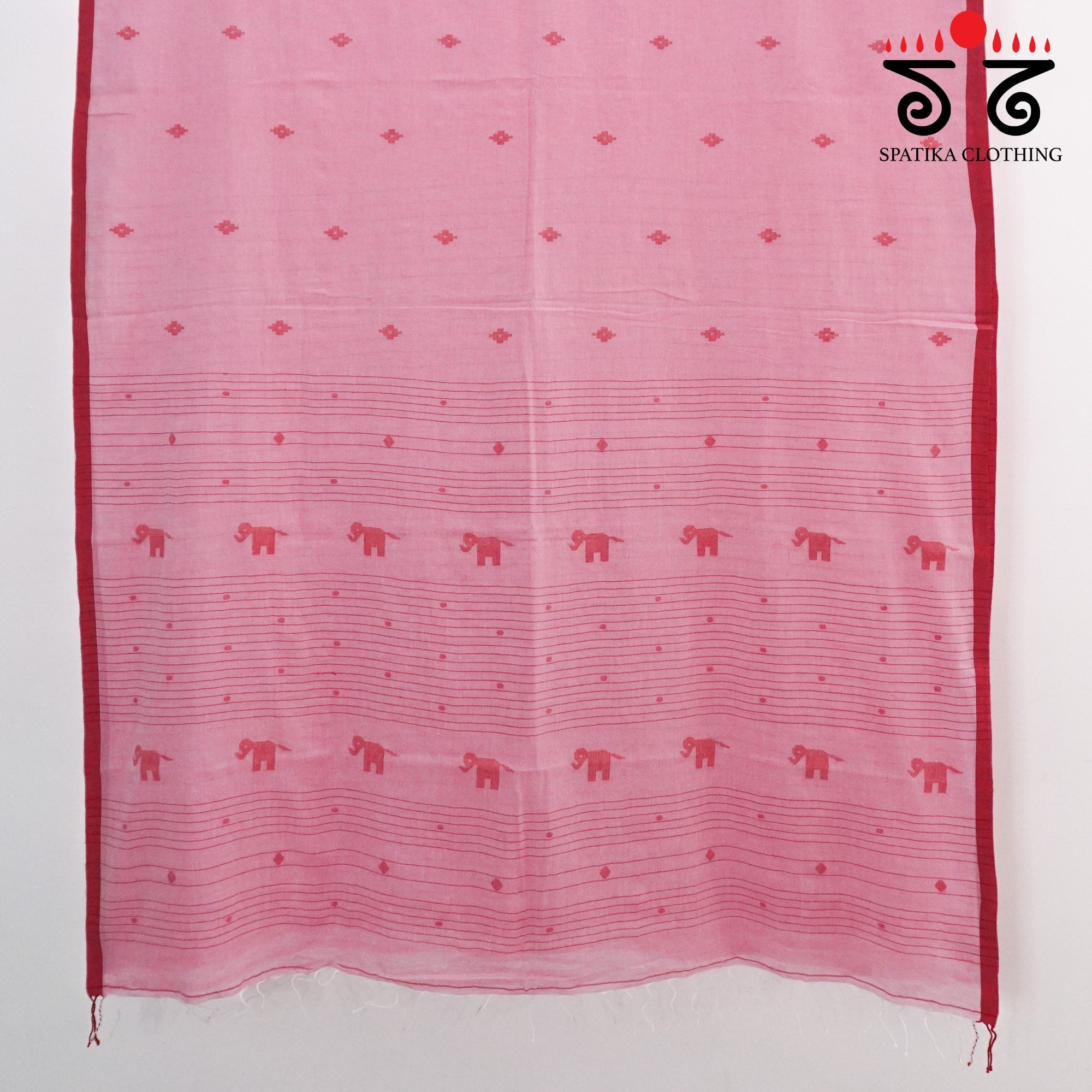 Jamdhani Elephants-Pink Bengal Cotton Saree