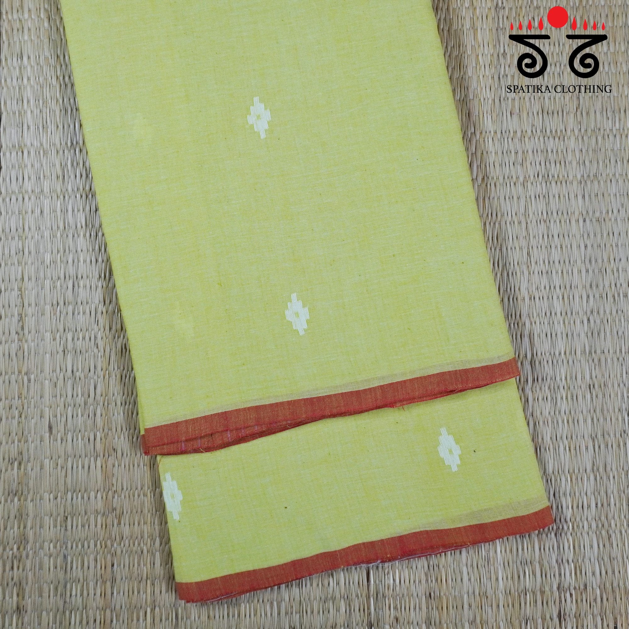 Jamdhani Elephants - Lemon Green Bengal Cotton Saree