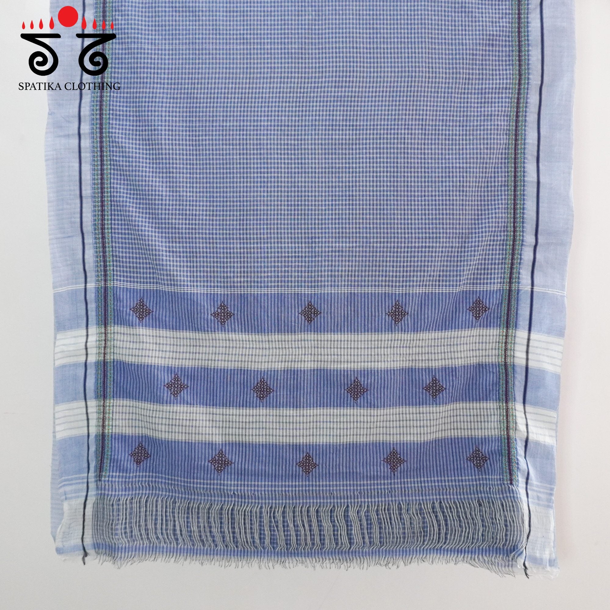 Blue Ilkal Hand Embroidered Cotton Saree