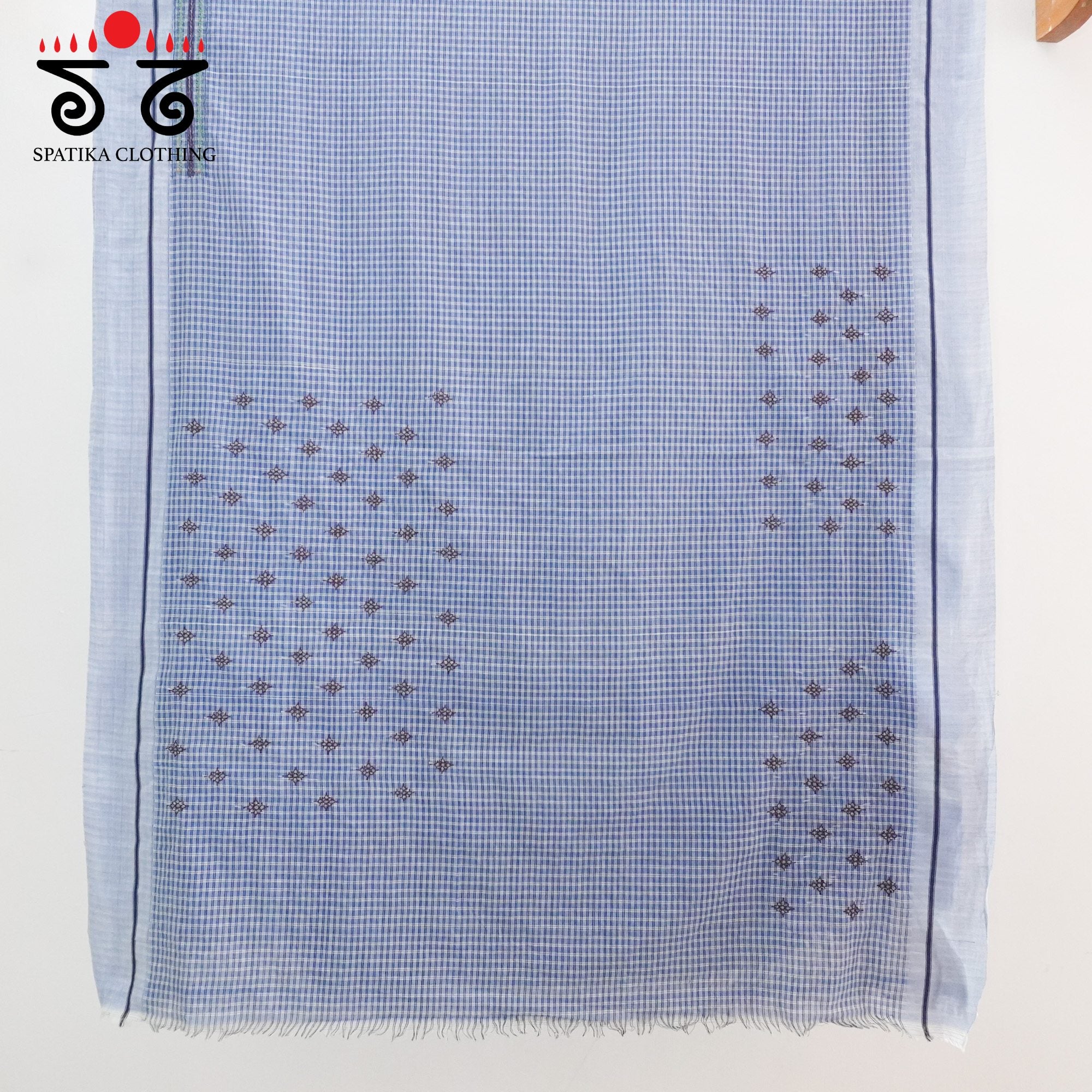 Blue Ilkal Hand Embroidered Cotton Saree