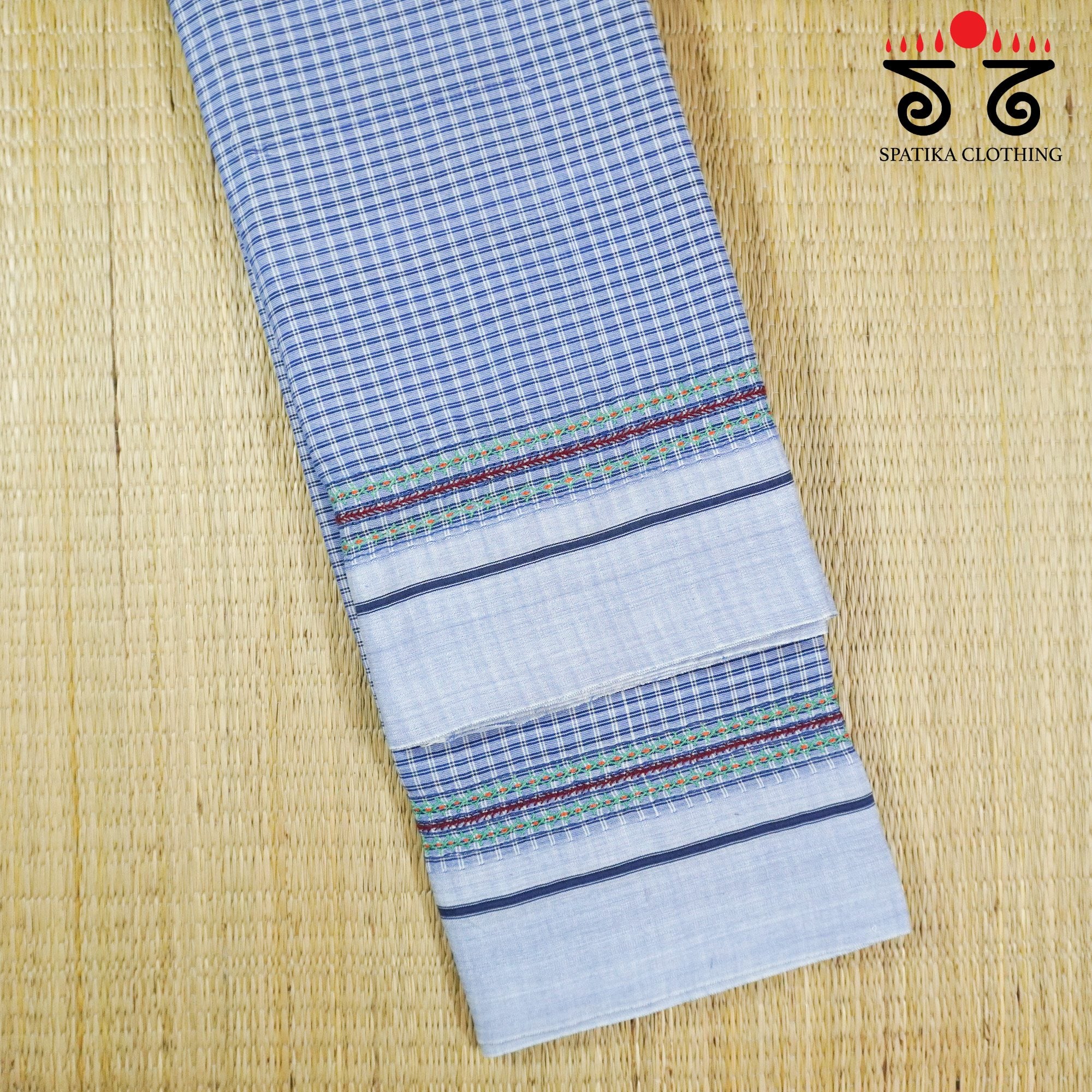 Blue Ilkal Hand Embroidered Cotton Saree
