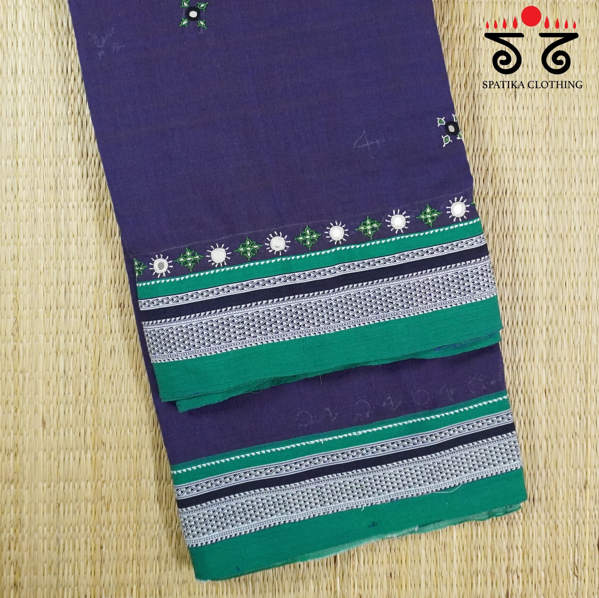 Blue Ilkal Hand Embroidered Cotton Saree