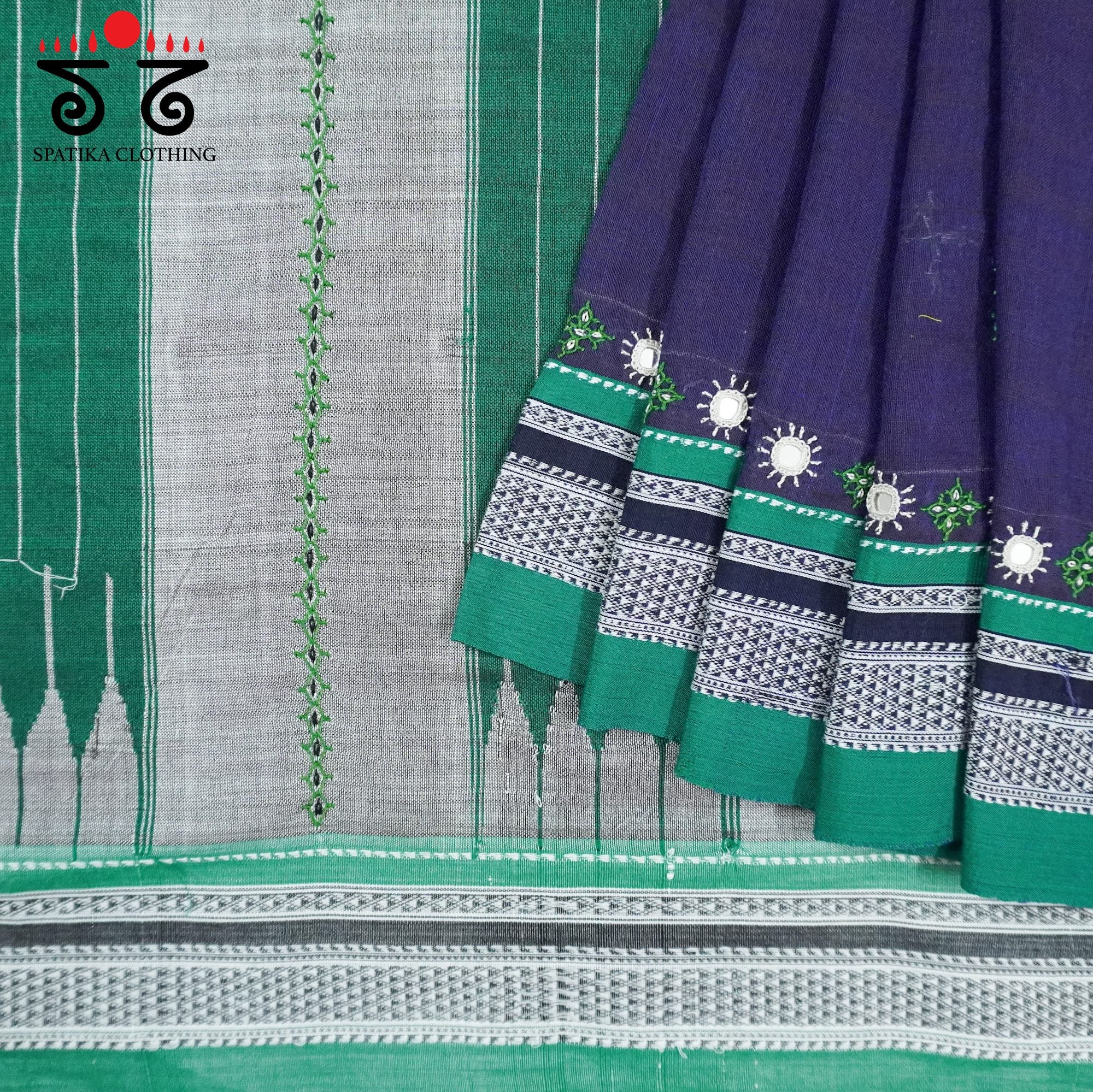 Blue Ilkal Hand Embroidered Cotton Saree