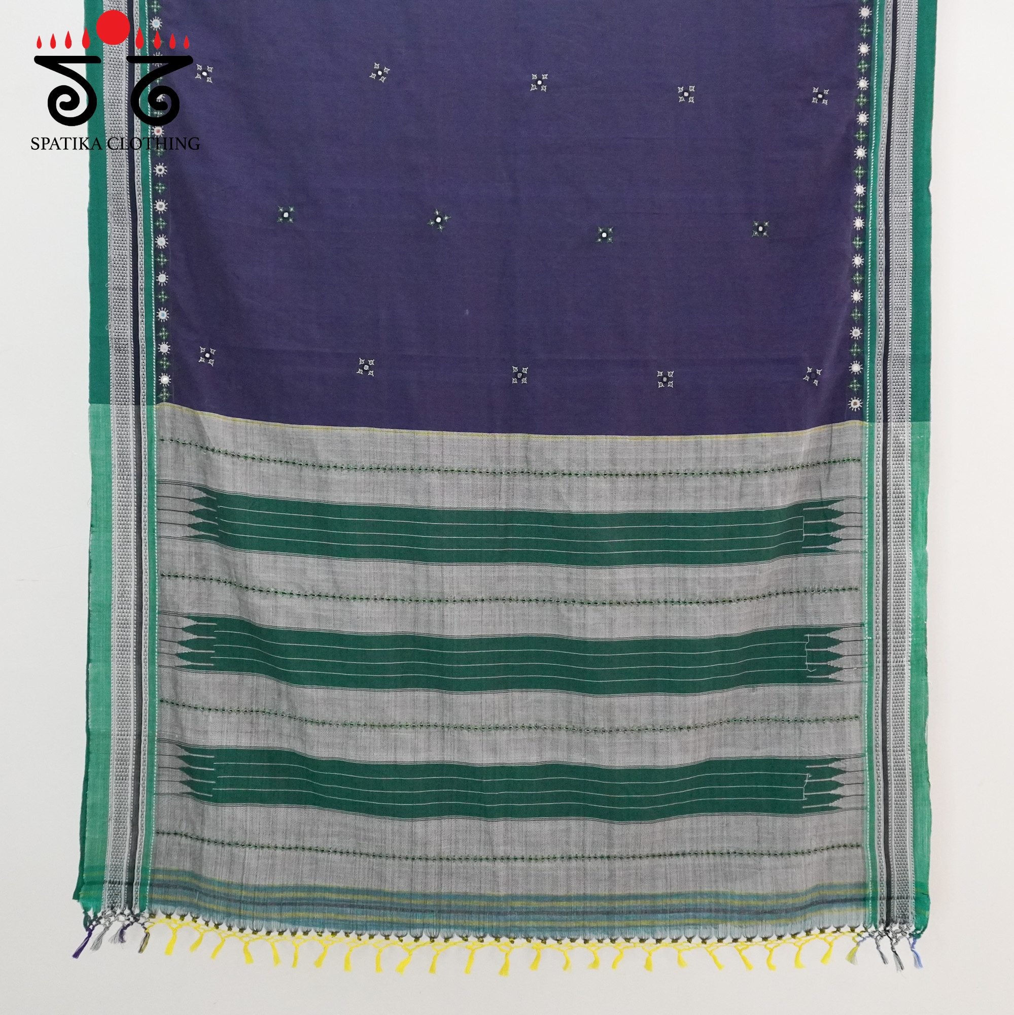 Blue Ilkal Hand Embroidered Cotton Saree