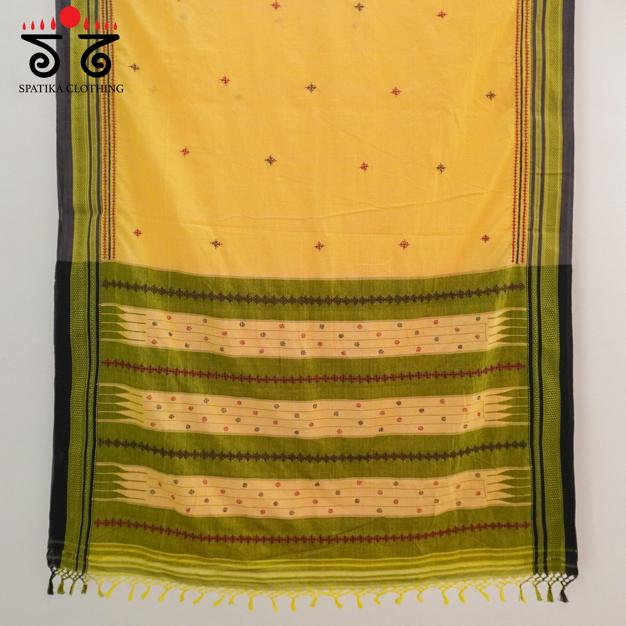 Yellow Ilkal Hand Embroidered Cotton Saree
