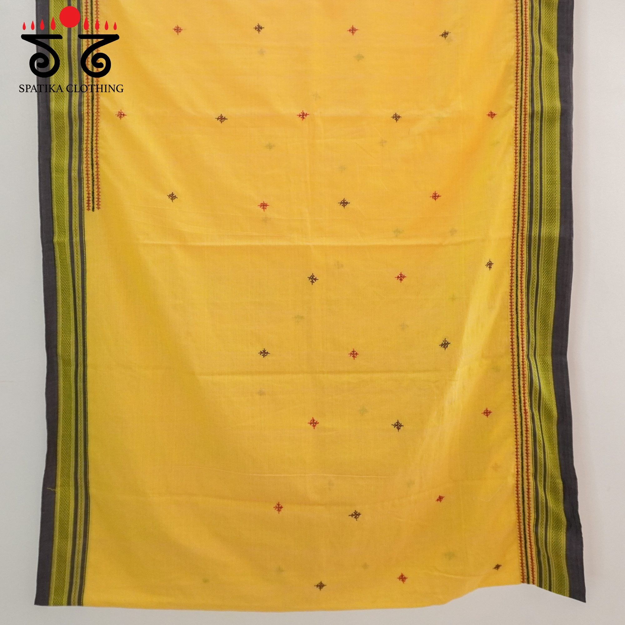 Yellow Ilkal Hand Embroidered Cotton Saree