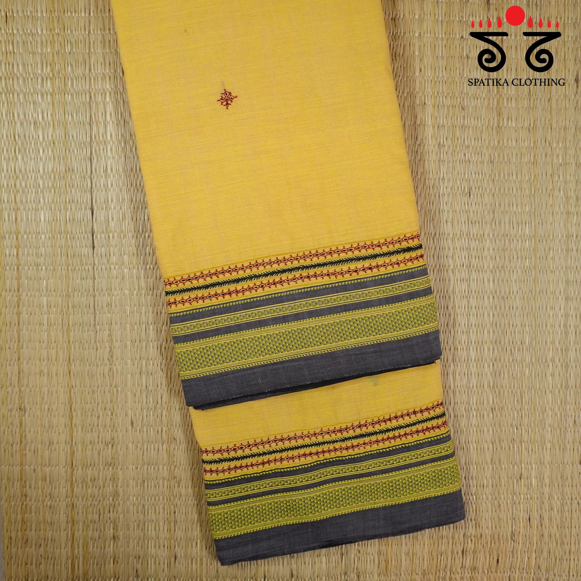 Yellow Ilkal Hand Embroidered Cotton Saree