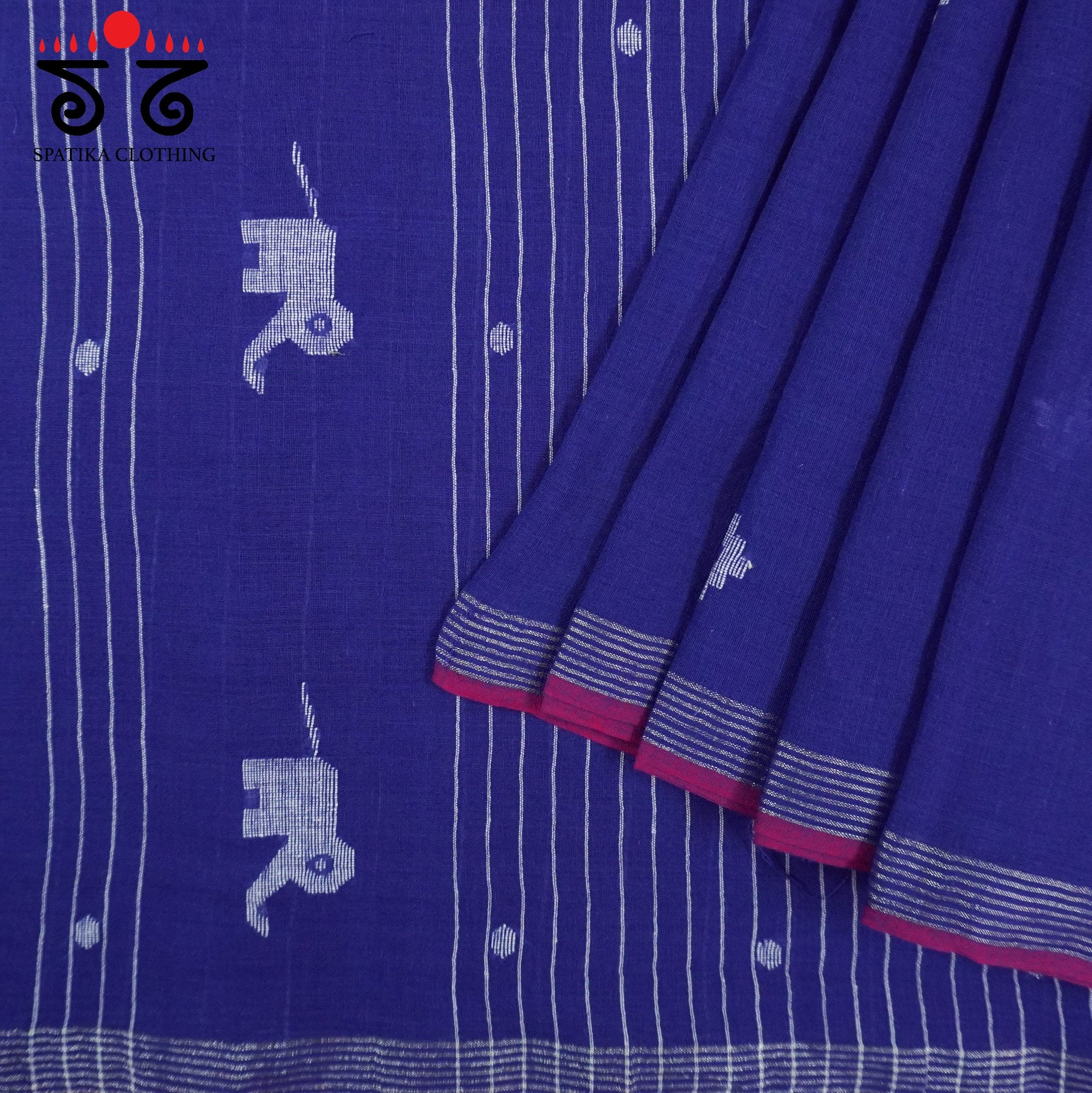 Jamdhani Elephants-Blue Bengal Cotton Saree