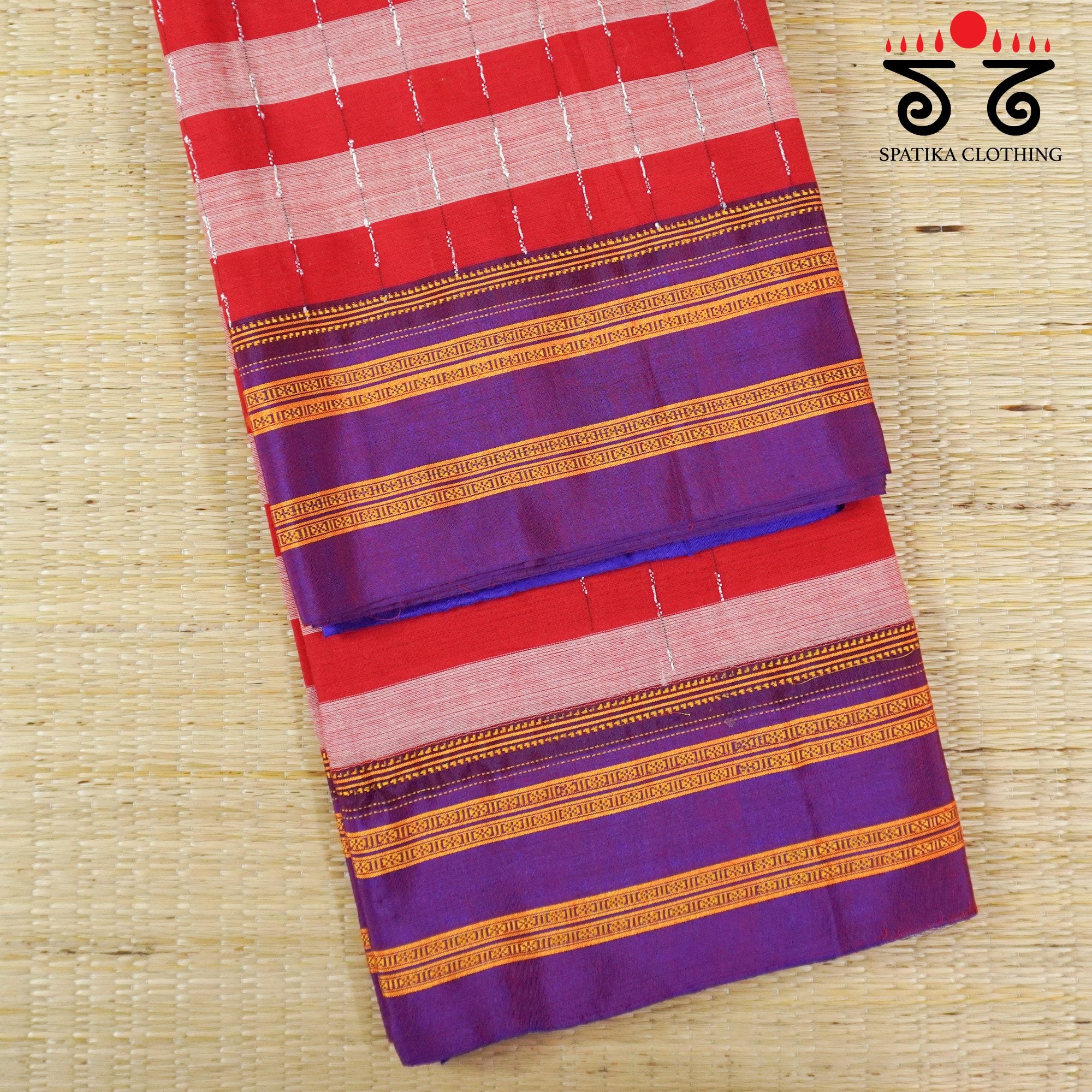 Red Ilkal Handwoven Cotton Saree - Silk Pallu