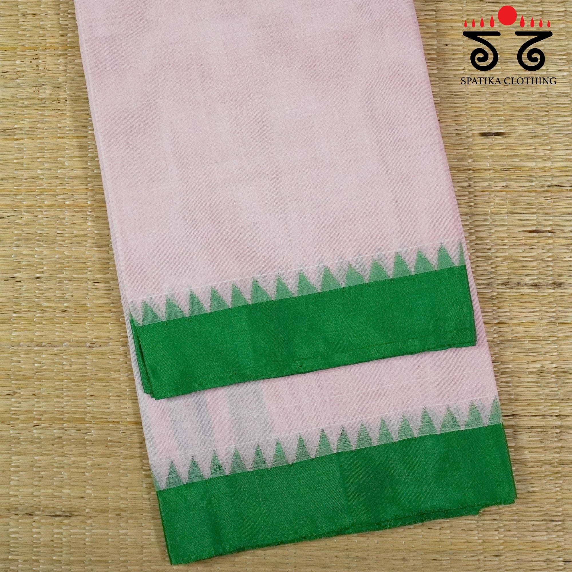 Light Pink Ponduru Handspun Saree - With Silk border