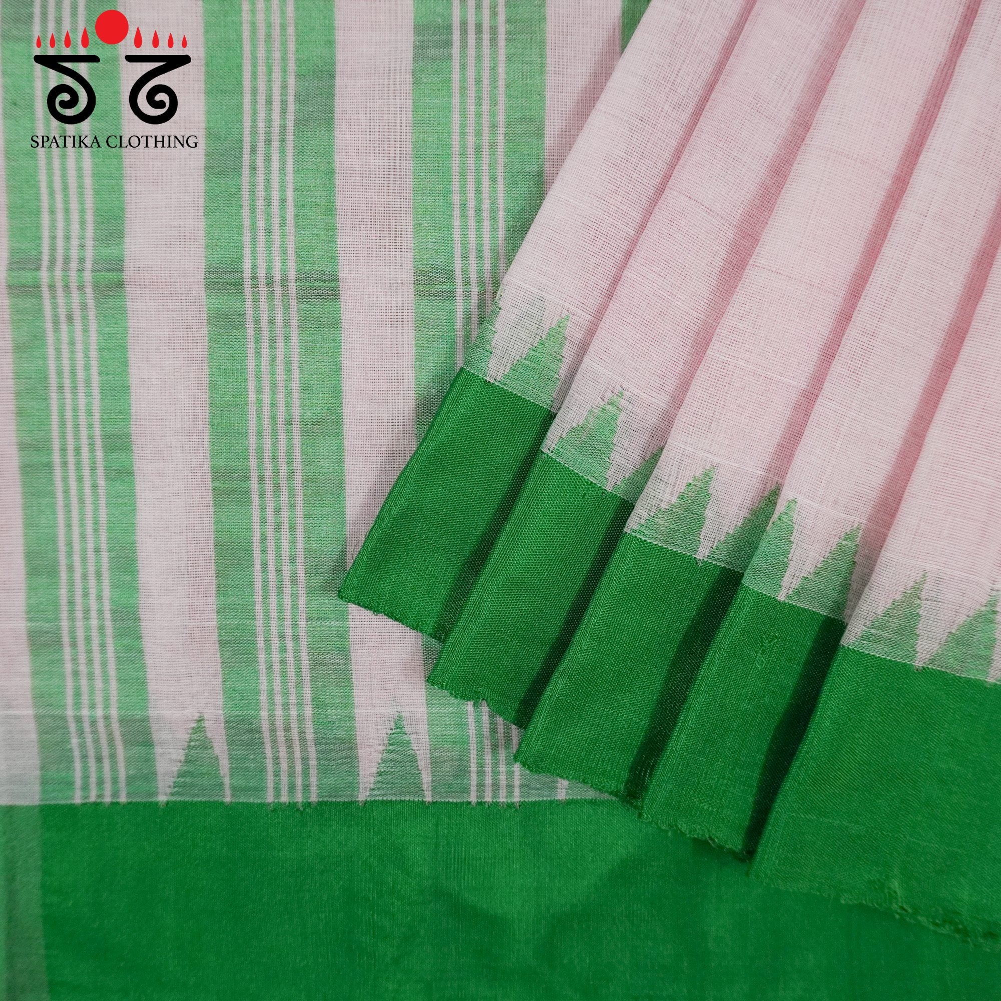 Light Pink Ponduru Handspun Saree - With Silk border