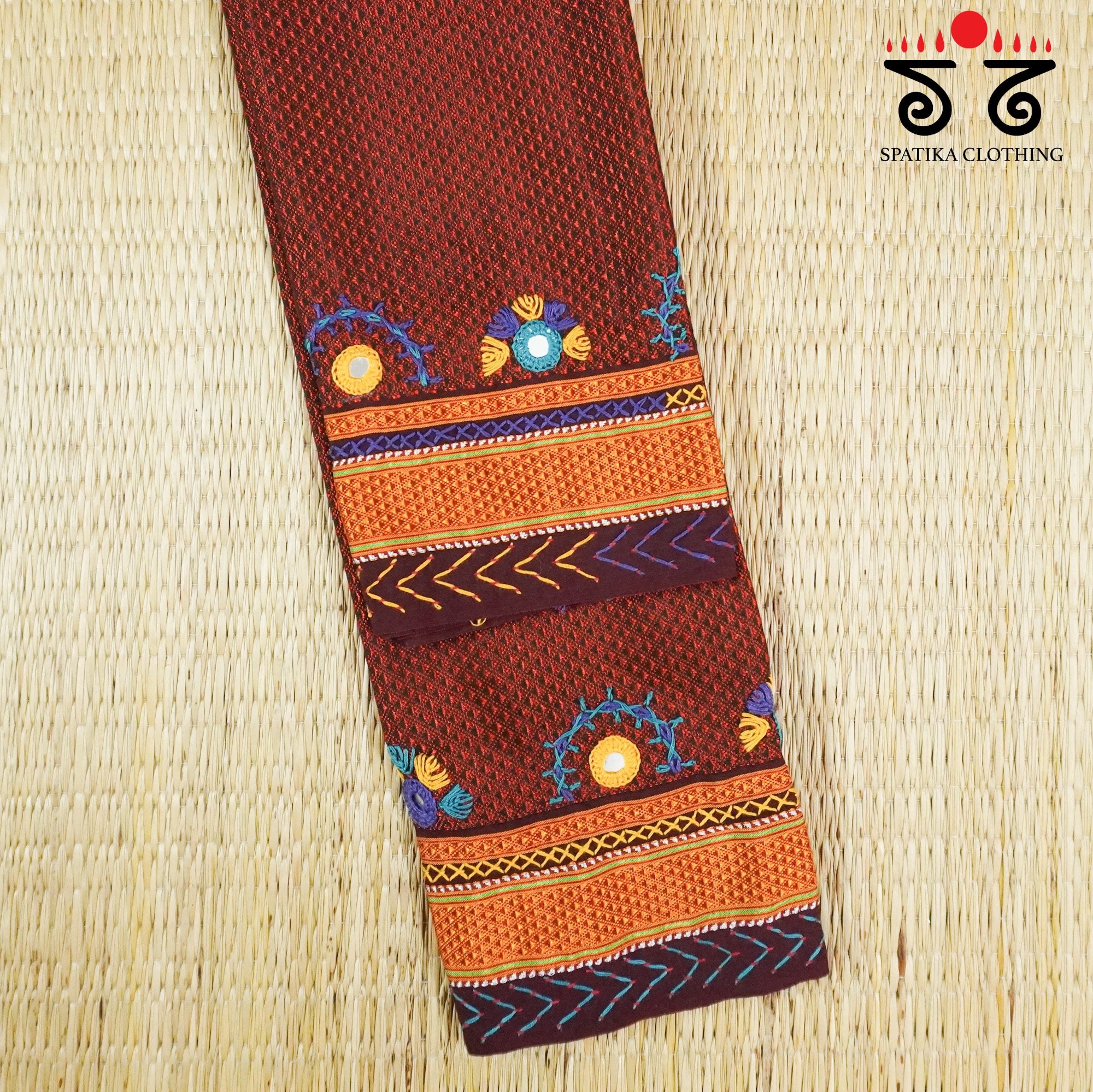 Maroon Lambani Khun Hand-embroidered Blouse Fabric