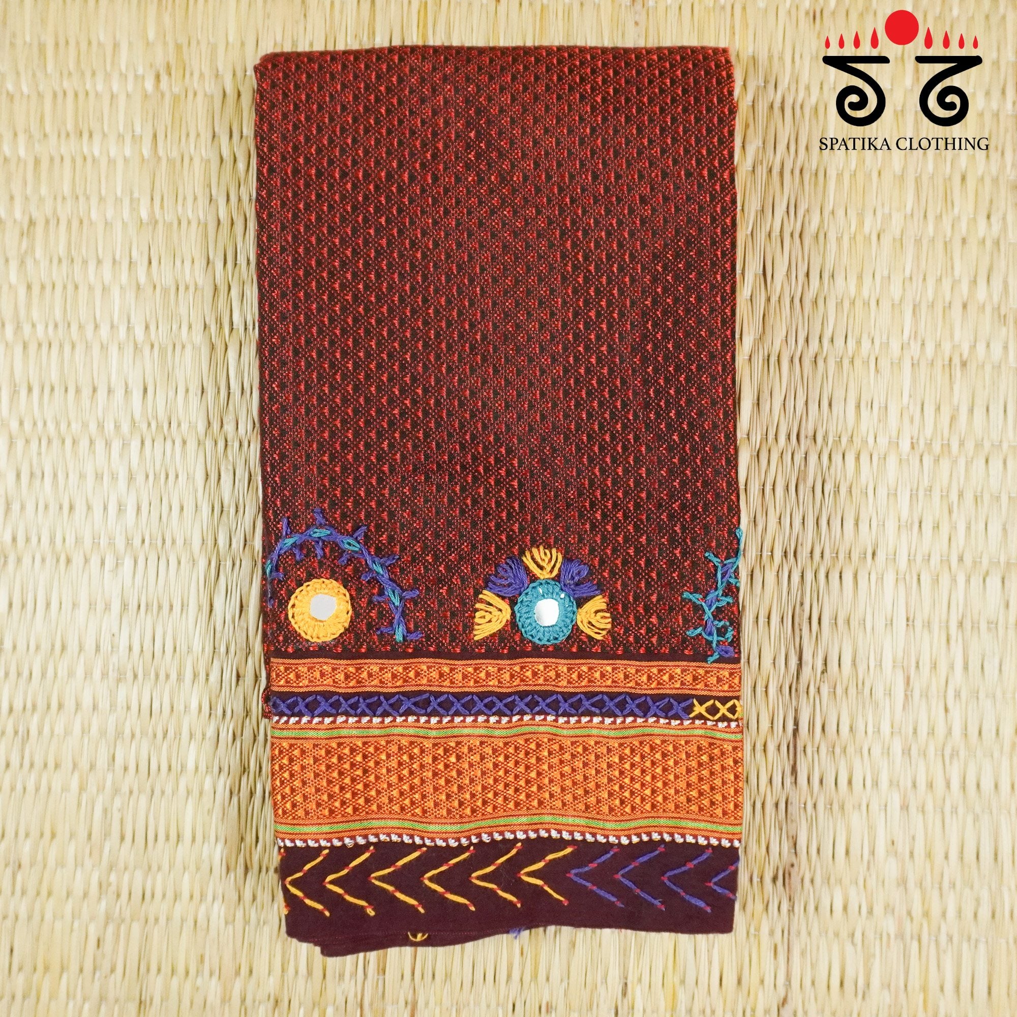Maroon Lambani Khun Hand-embroidered Blouse Fabric