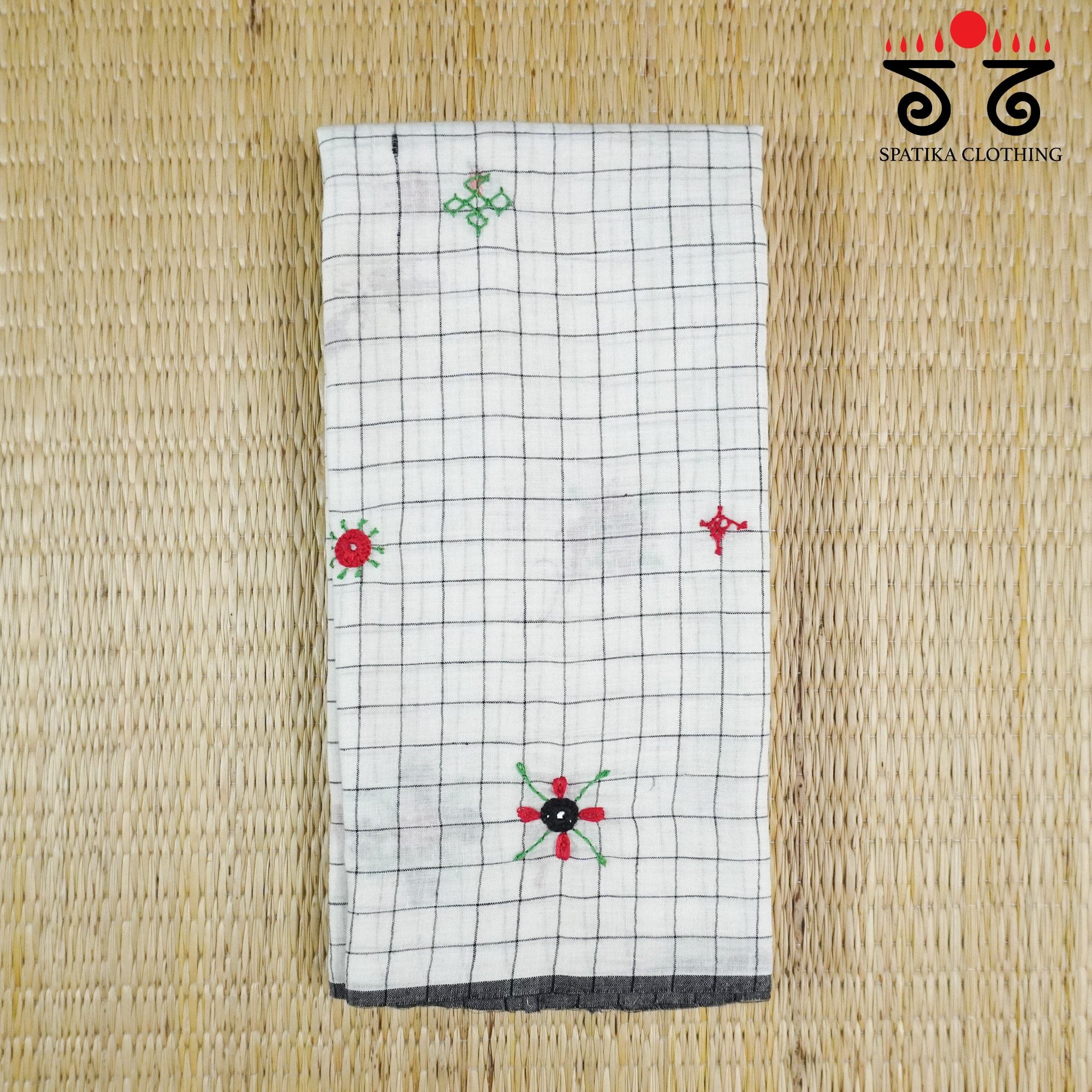 White Lambani Hand-embroidered Blouse Fabric