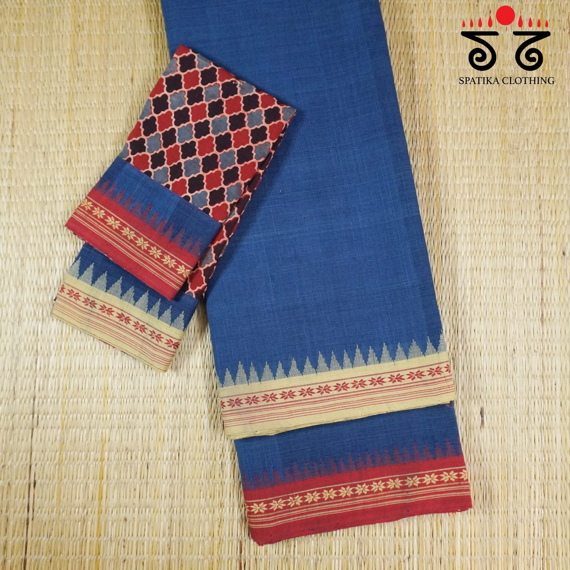 Ponduru Handspun Cotton Saree With Ajrak Blouse